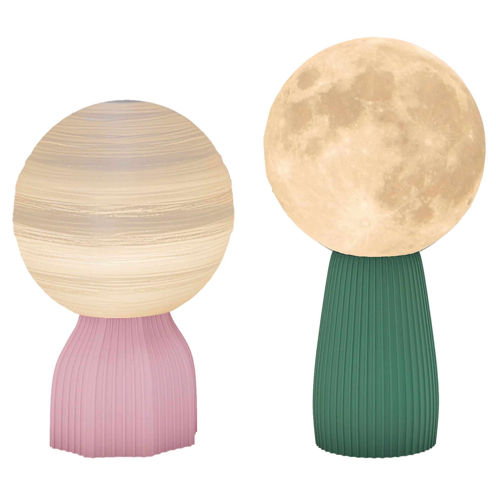 DOPWii Schreibtischlampe 2er Tischlampen-Set in Saturn- & Mond-Optik, 3D-Textur, 3 Farben, USB