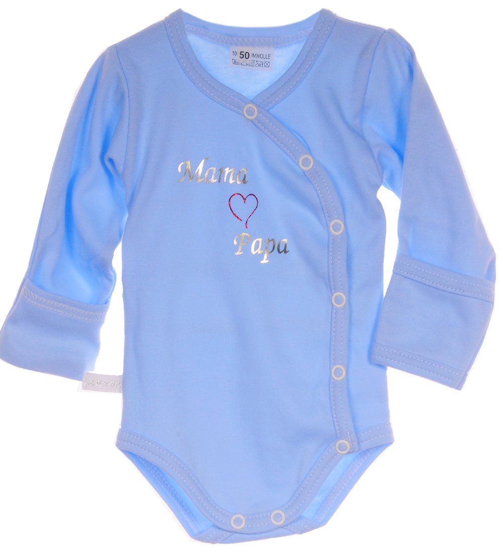 La Bortini Langarmwickelbody Body Baby Wickelbody mit Kratzschutz in Hellblau aus reiner Baumwolle, 44 50 56 62 68 74 80 86 92 98 104