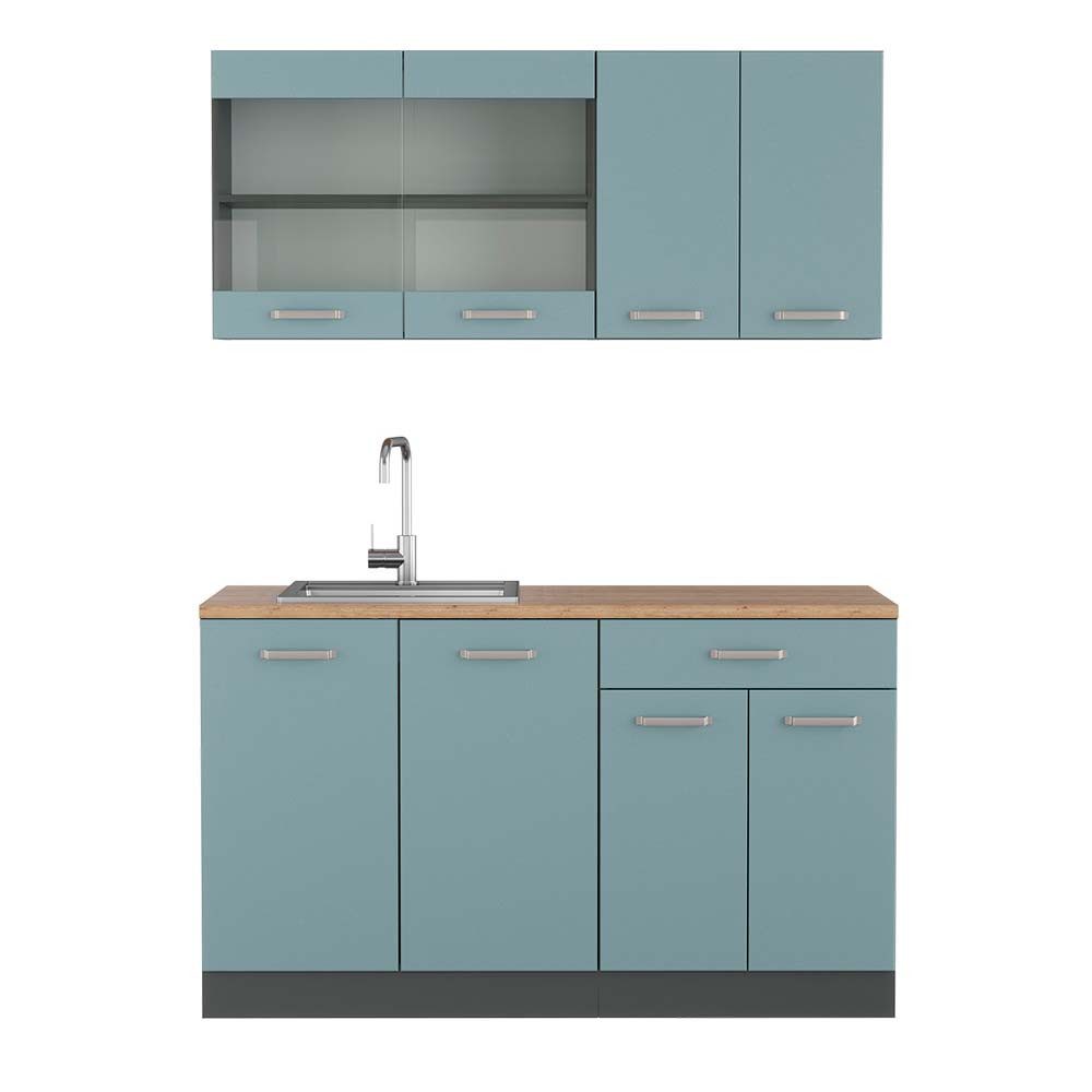 Vicco Küchenzeile R-Line, Blau-Grau/Anthrazit, 140 cm, günstig online kaufen