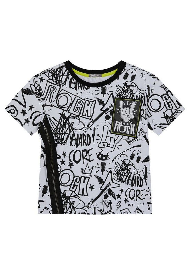 Gulliver T-Shirt mit rockigem Print, Cooles Design mit Allover- Print und  Aufnäher