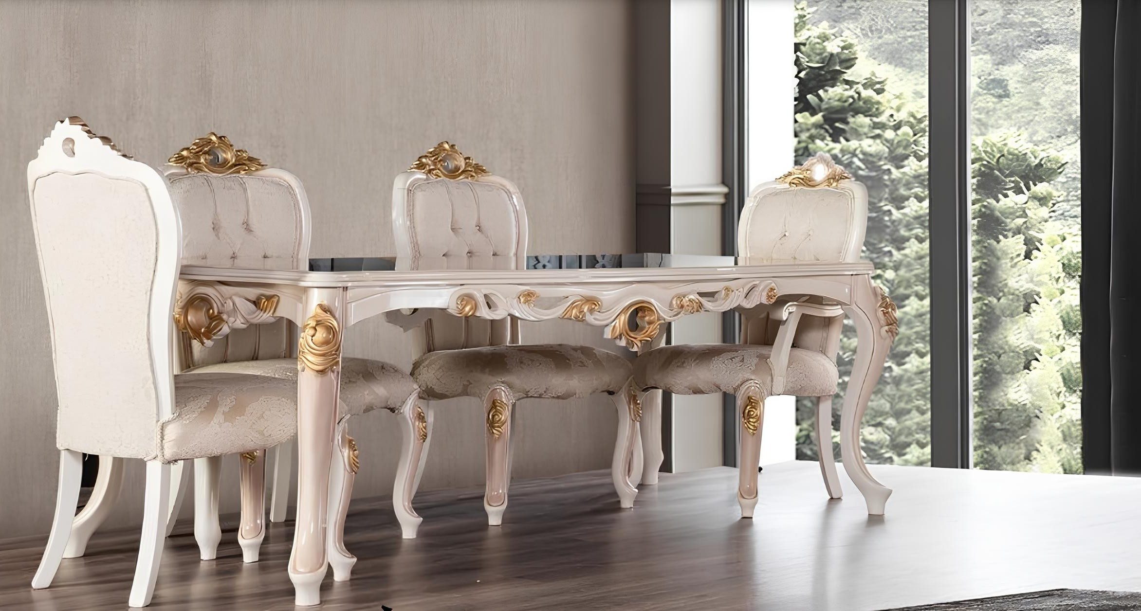 Essgruppe Luxus Esstisch und Stühle aus Holz für Ihr Esszimmer