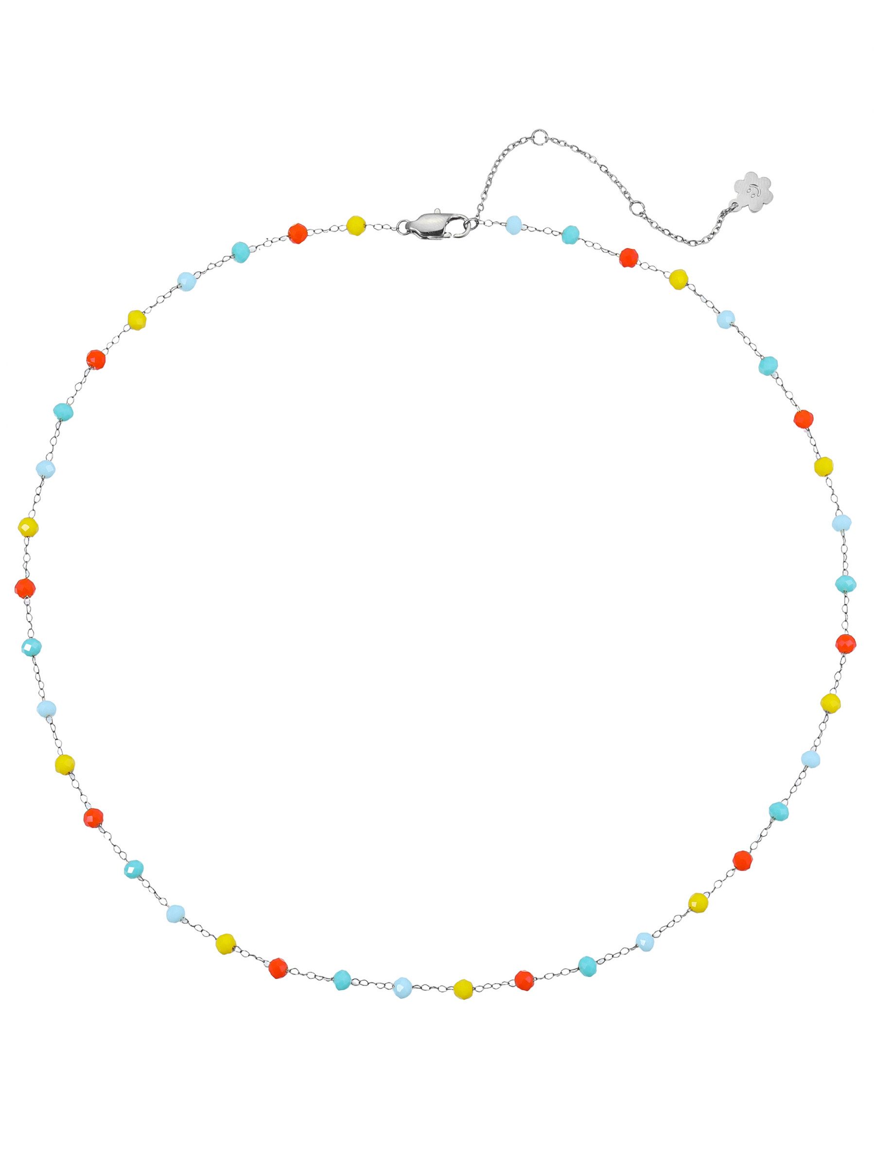 Hey Happiness Collier mit bunten Perlen – Filigrane Perlenkette aus Edelstahl 18K vergoldet, verstellbarer Damen Boho-Schmuck