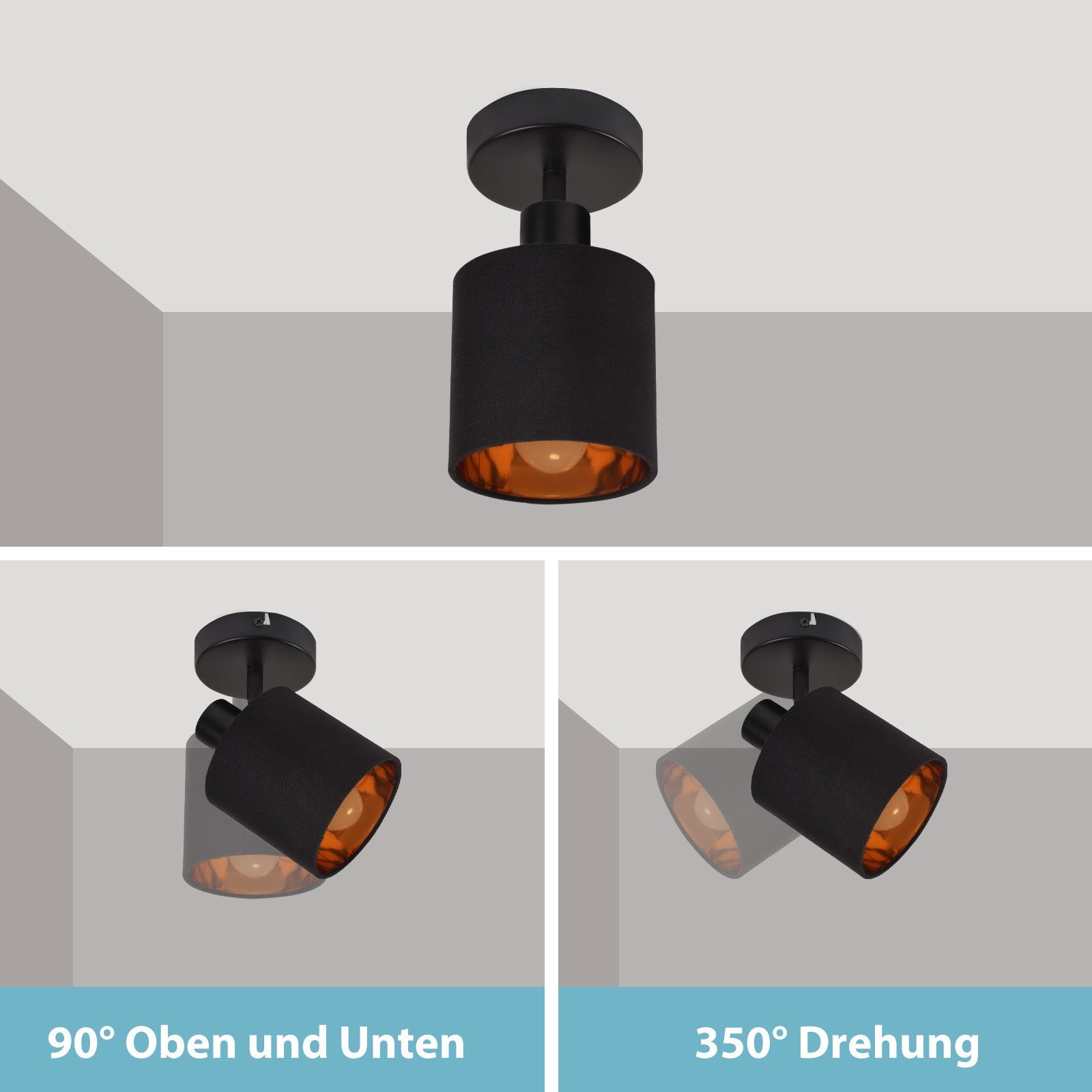 ZMH Deckenstrahler Deckenleuchte Vintage Schwenkbar 350° E14 Wohnzimmer, Au günstig online kaufen