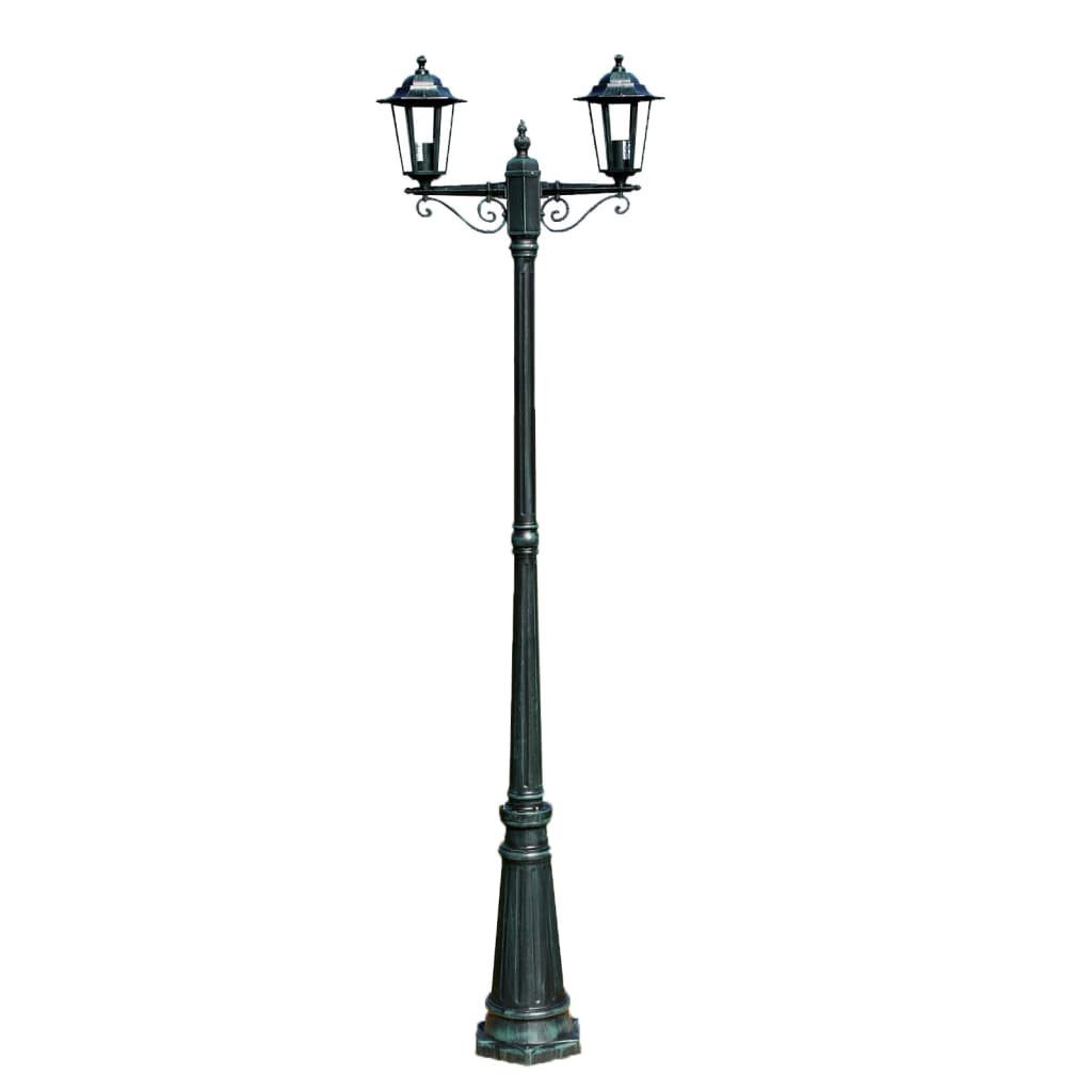 vidaXL Gartenleuchte Gartenlaterne 2-flammig 215 cm Dunkelgrün Schwarz Aluminium Gartenlam