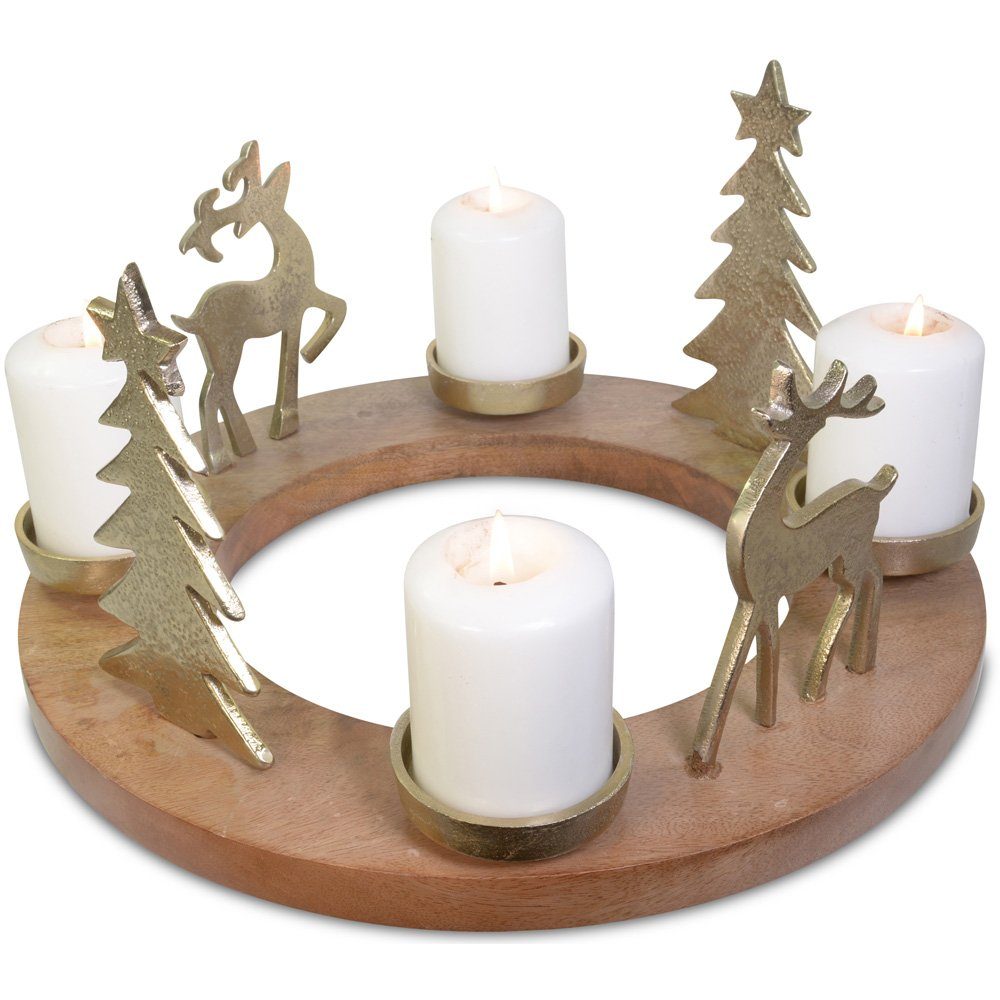 RIFFELMACHER & WEINBERGER Adventskranz *Hirsche und Christbäume* Ø 41 cm 24162, Gold - Weihnachtsdekoration Metall Holz