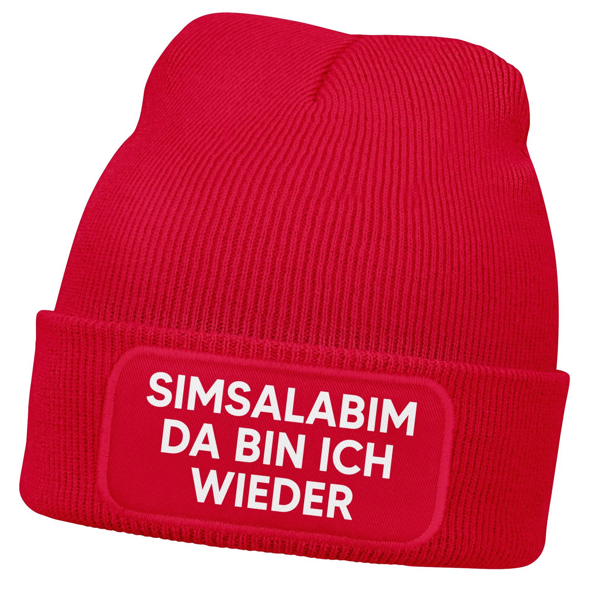 Strickmütze Damen Beanie mit Patch Strickmütze mit Spruch Simsalabim Aufdruck