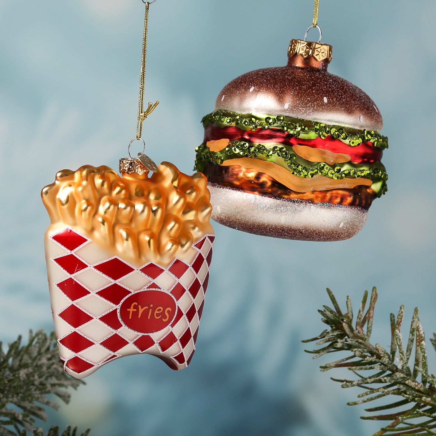 MARELIDA Christbaumschmuck Weihnachtsbaumschmuck Pommes Frites Tüte Fast Food Glas H: 11cm