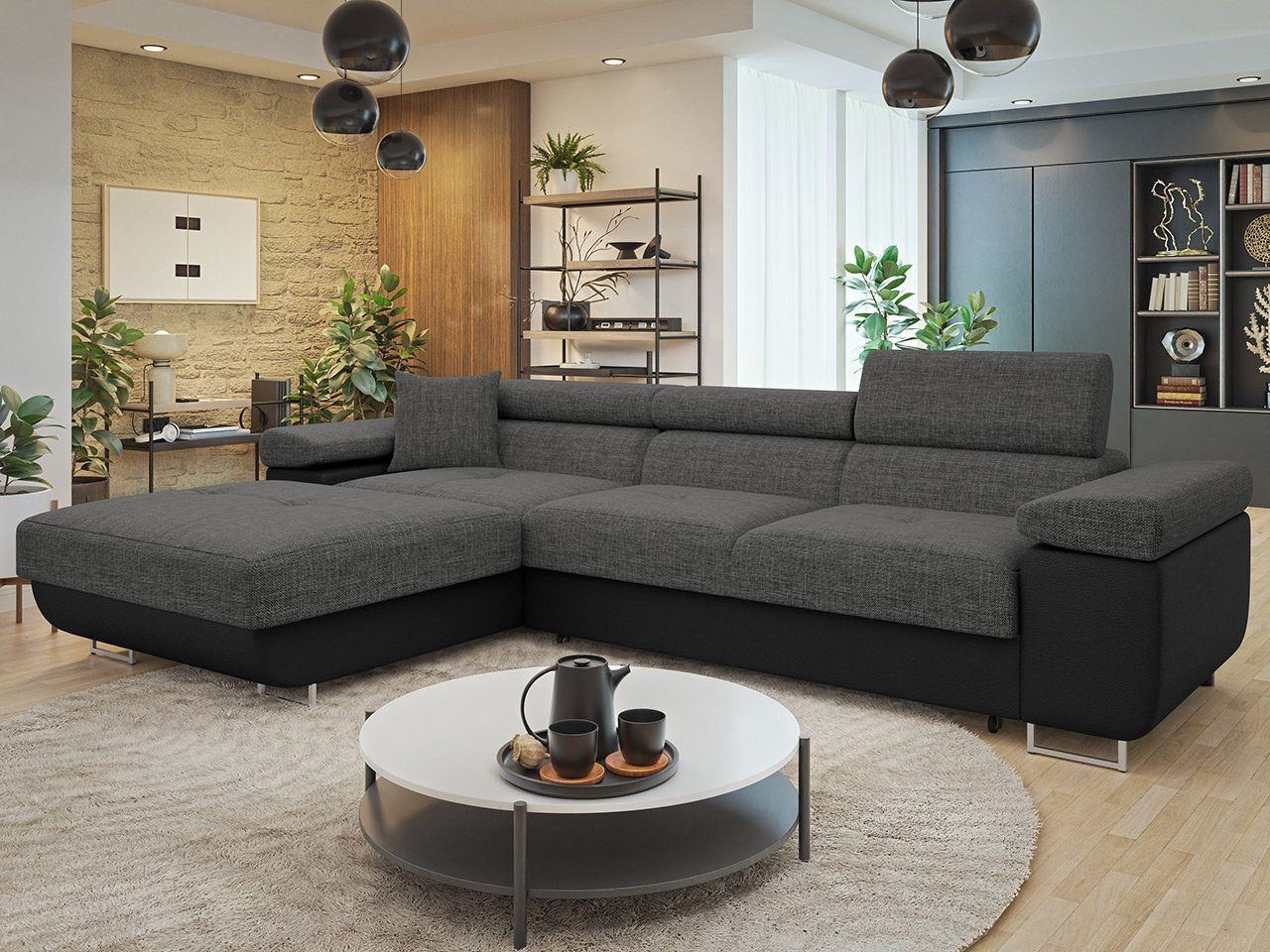 MIRJAN24 Ecksofa Torezio Mini, mit Bettkasten und Schlaffunktion, Einstellbare Kopfstützen, 280x170x70-90 cm
