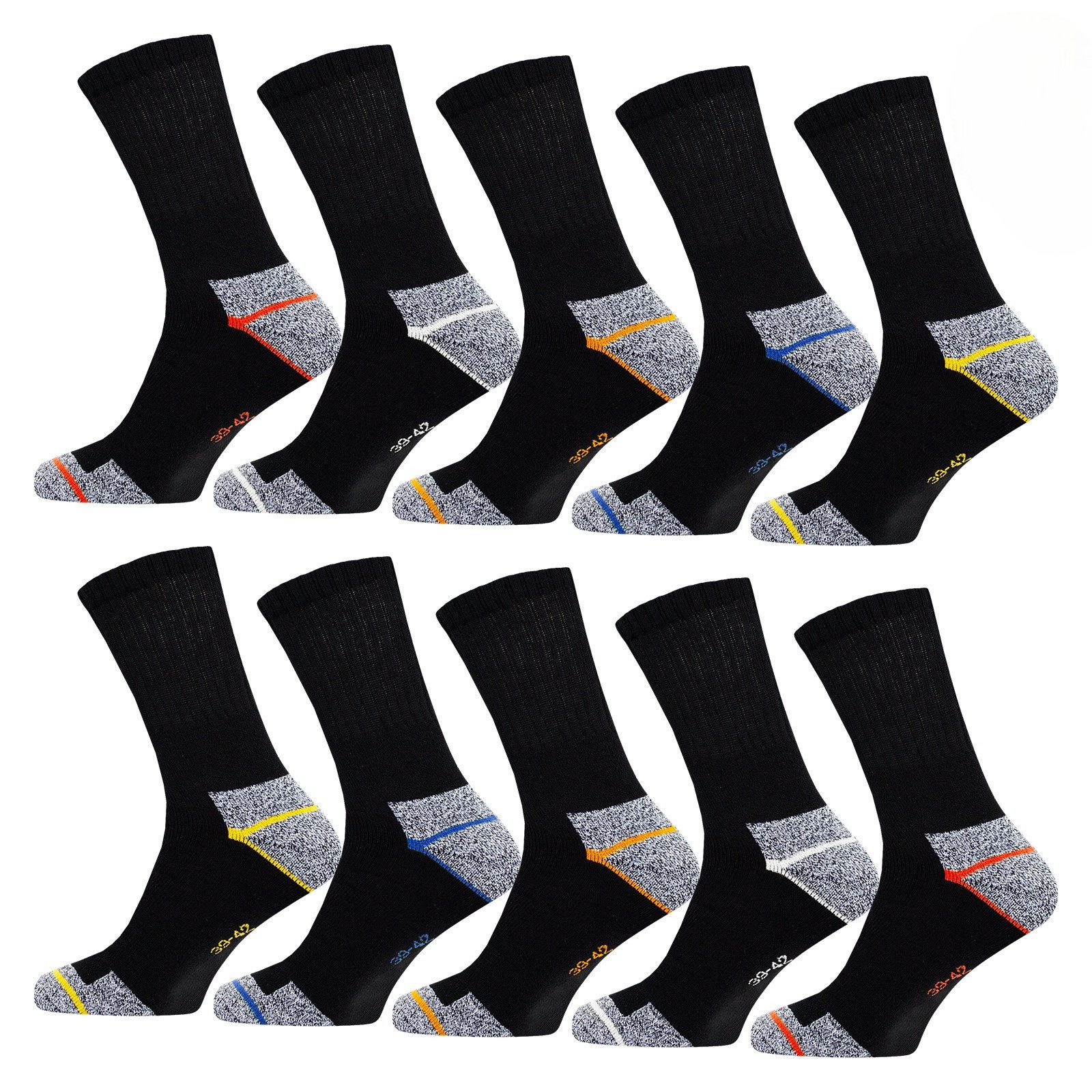 TEXEMP Arbeitssocken 10 Paar Deluxe Work Socken Herren & Damen Baumwolle Schwarz (Packung, 10-Paar, 10 Paar) Extra langlebig & verstärkt - Pflegeleicht & formstabil
