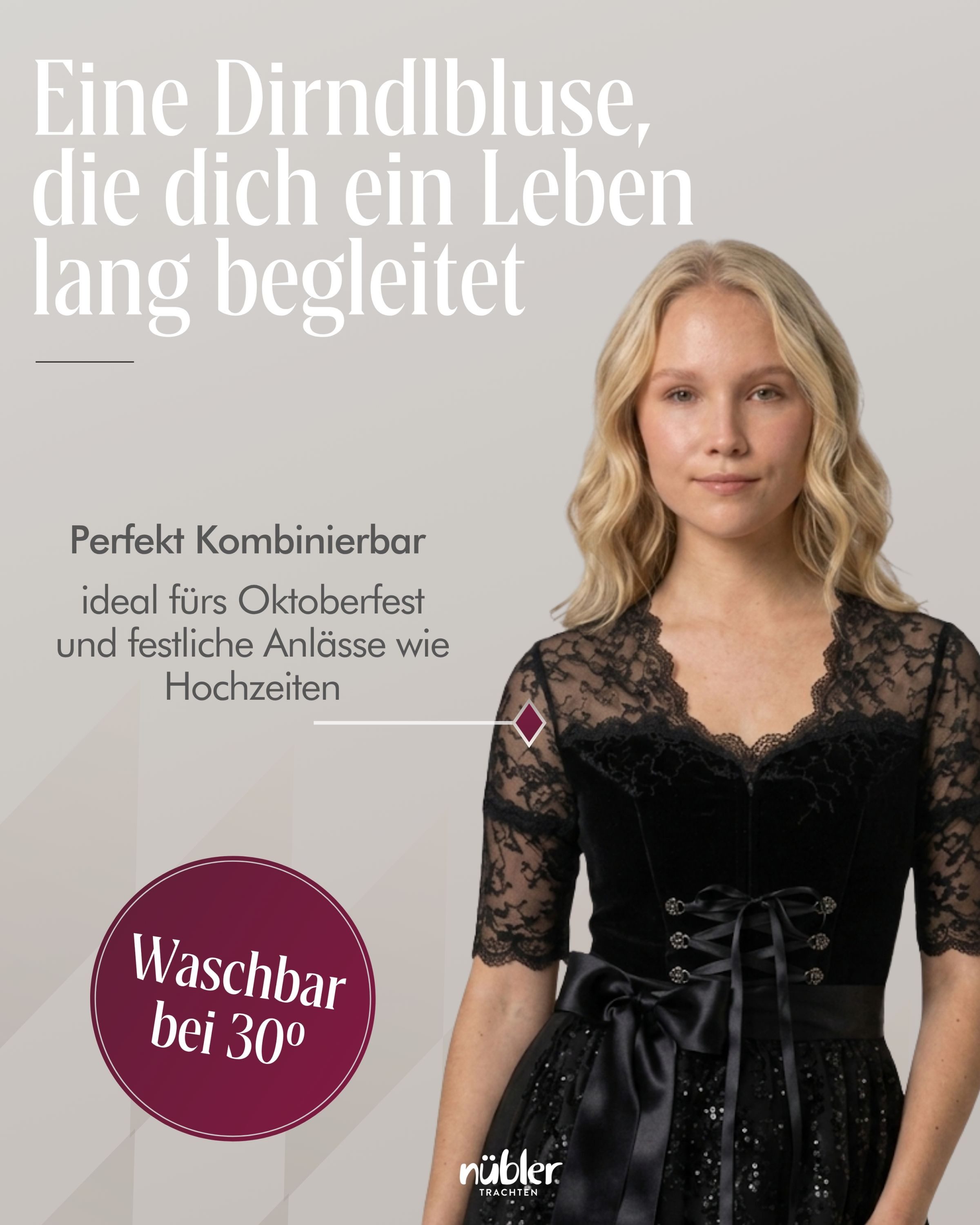 Nübler Dirndlbluse Dirndlbluse Kurzarm Nena in Schwarz von Nübler