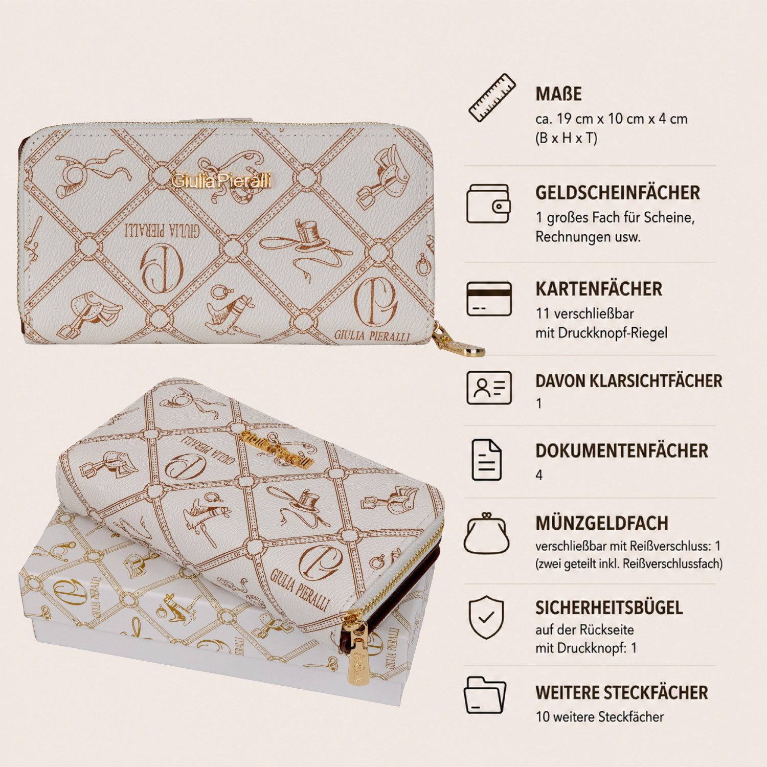 Giulia Pieralli Geldbörse Damen Geldbörse Portemonnaie Giulia Pieralli Kunstleder Geschenkbox XL, Damen Geldbörse klappbar mit Reißverschluss Portemonnaie Geldbeutel