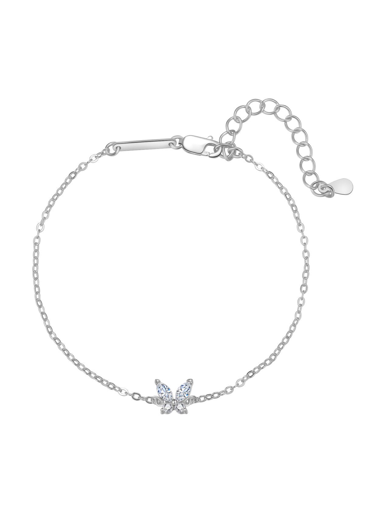 Hey Happiness Silberarmband Schmetterling Kristalle Charm, 18K Vergoldet, Damen Armkette Silber 925 hängend Zirkonia, Brautschmuck