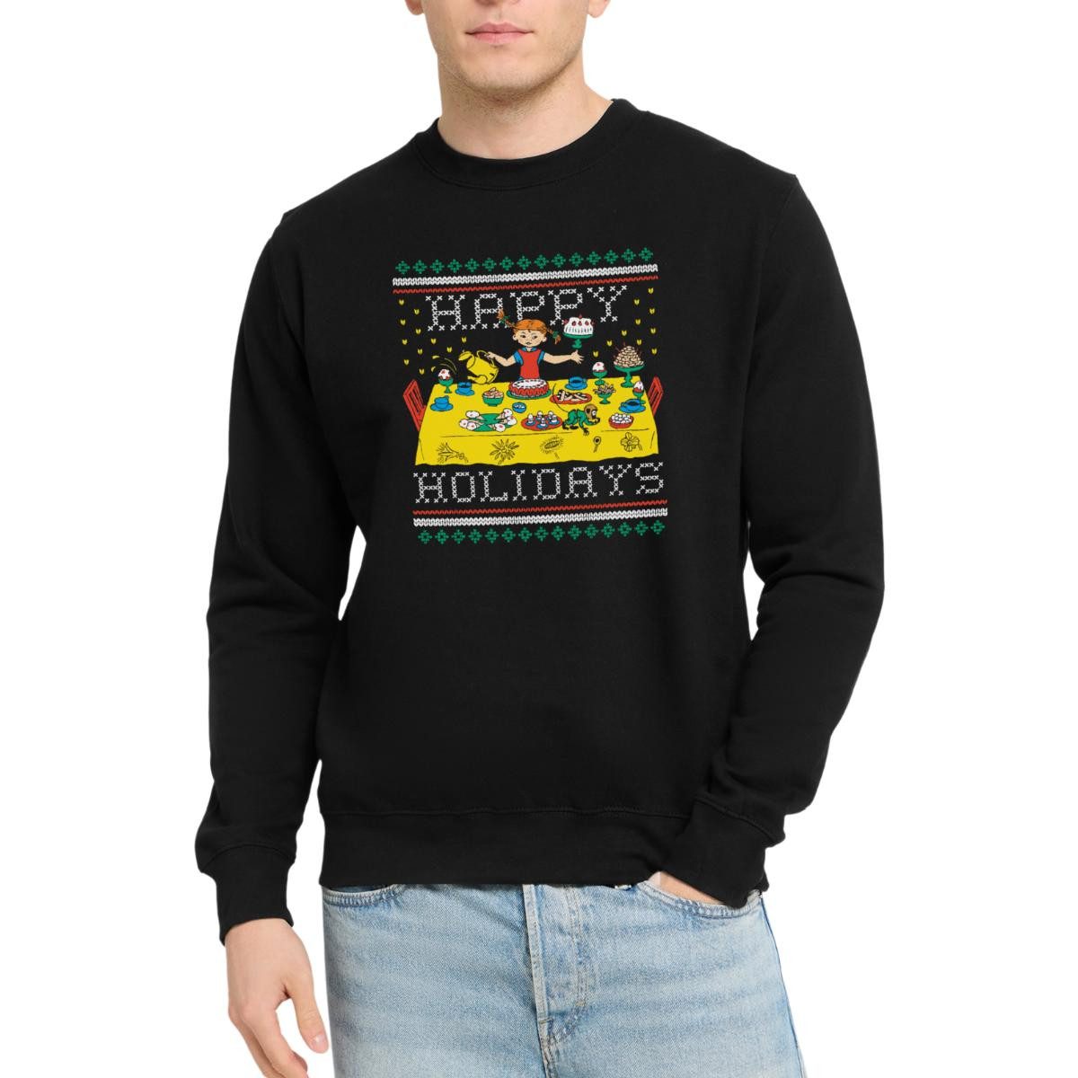 Spreadshirt Sweatshirt Pippi Langstrumpf Happy Holidays Ugly Christmas Unisex Pullover (1-tlg)