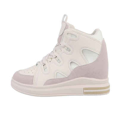 Ital-Design Damen High-Top Freizeit Sneakerboots Keilabsatz/Wedge Sneakers High in Creme