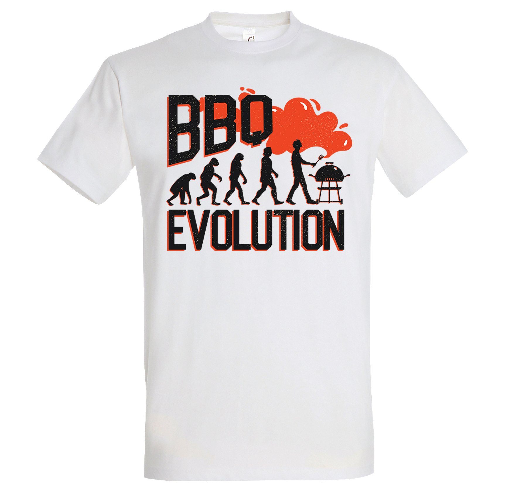 Weiß Frontprint Evolution lustigem Herren mit T-Shirt Shirt Designz Grillen BBQ Youth