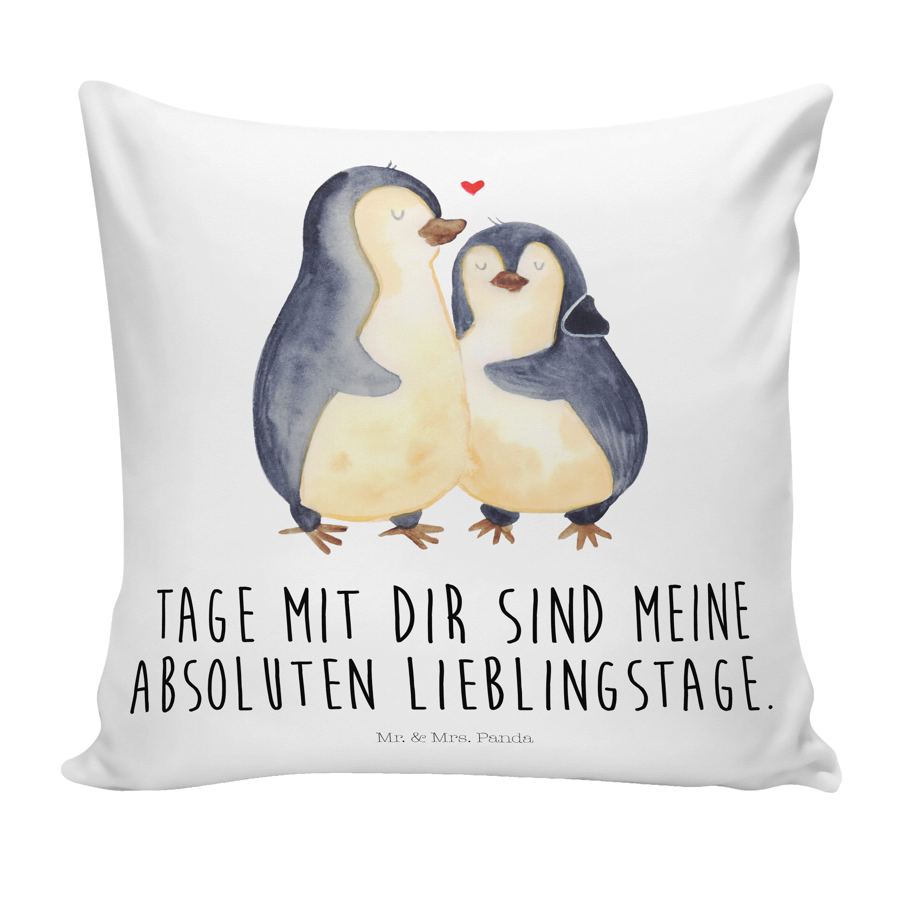 Mr. & Mrs. Panda Dekokissen Pinguin umarmend - Weiß - Geschenk, Motivkissen, Kopfkissen, Liebe, S
