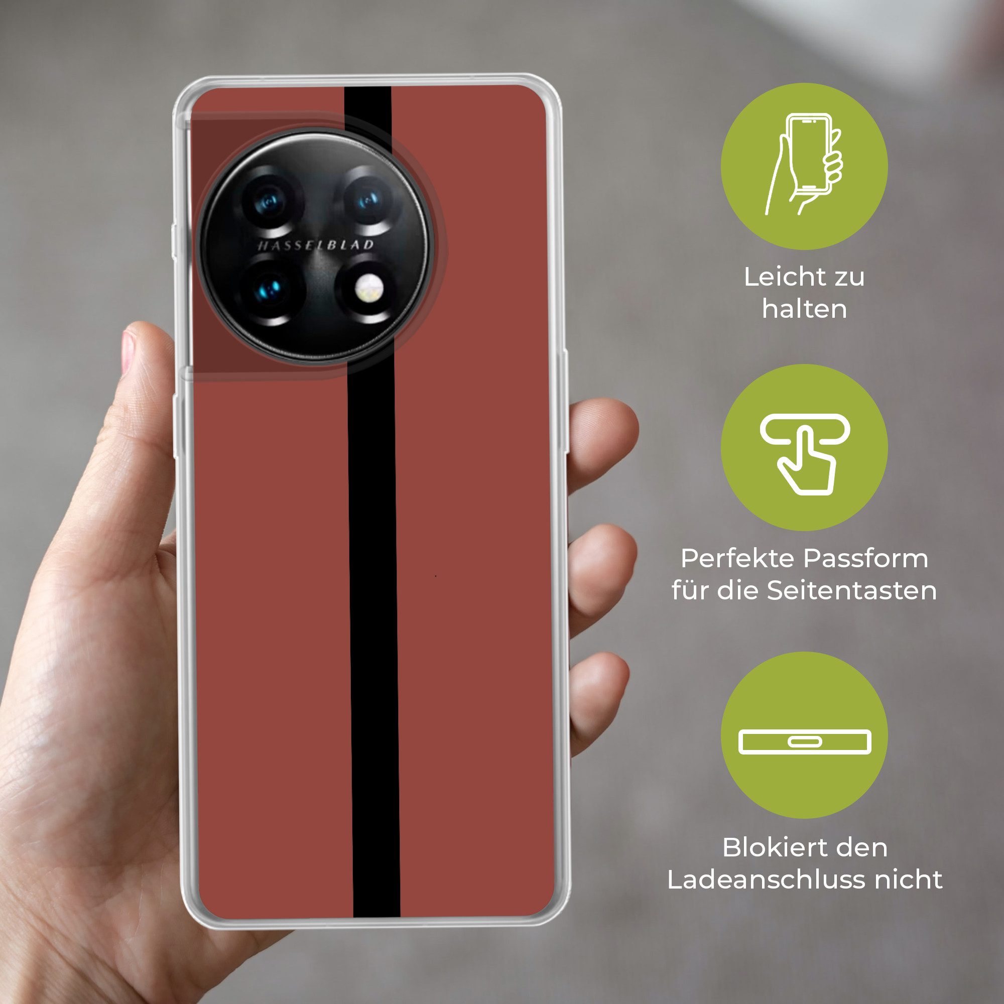 MuchoWow Handyhülle für OnePlus 11 Rot - Schwarz - Gestreift - Minimalistisch, Handy Case, Silikon, Bumper Case Dünn