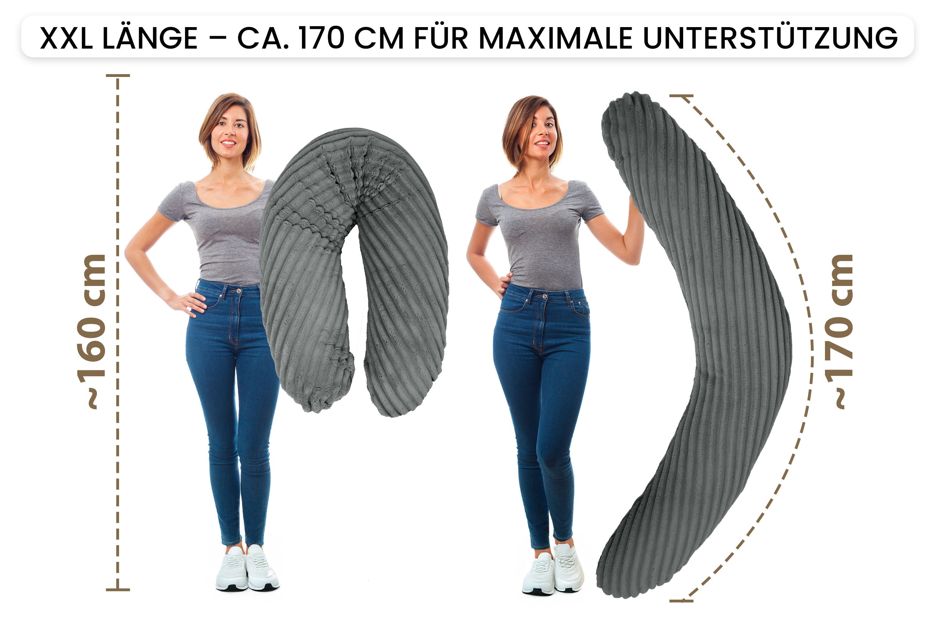 Amilian Stillkissen XXL 170 cm Schwangerschaftskissen Seitenschläferkissen U-Form, mit Bezug, weiche Füllung, geräuscharm, formstabil