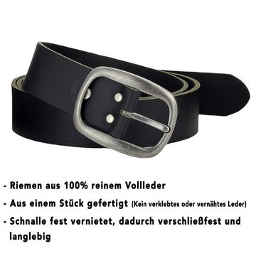 Manza Ledergürtel Gürtel Ledergürtel Schwarz 4cm breit Vollleder Jeansgürtel Unisex Vollledergürtel, Kürzbar, 4cm breit, Aus einen Stück