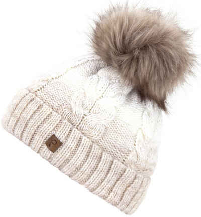 Faera Bommelmütze Wintermütze Damen Winter Mütze Beanie Haube gefüttert Strickmütze