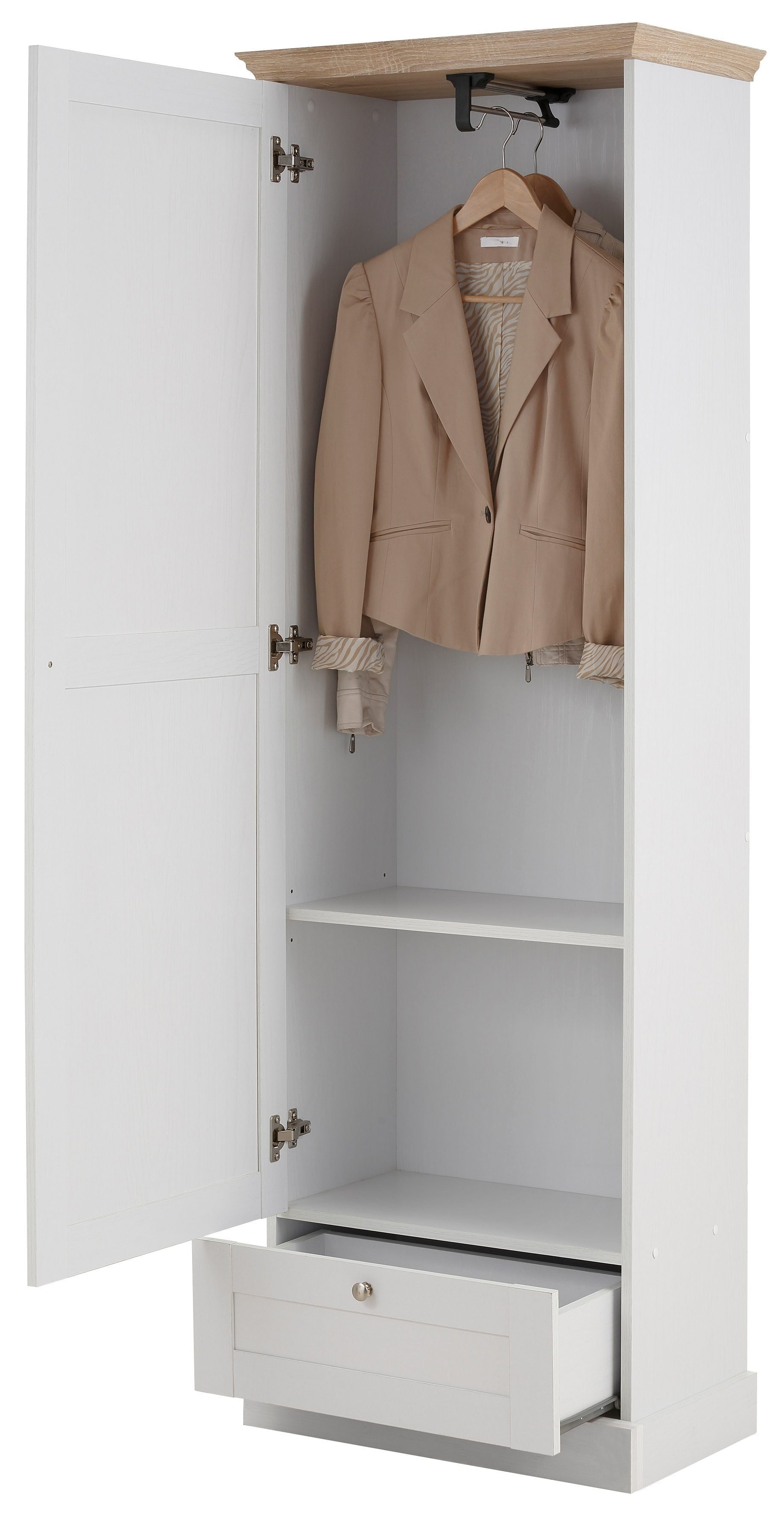 OTTO home Garderobenschrank Binz Flurschrank mit 1 Tür, 1 Schublade und ausziehbare Kleiderstange 1 verstellbarer Einlegebode, Metallknopfgriffe, Höhe 180 cm – Bild 5 von 5