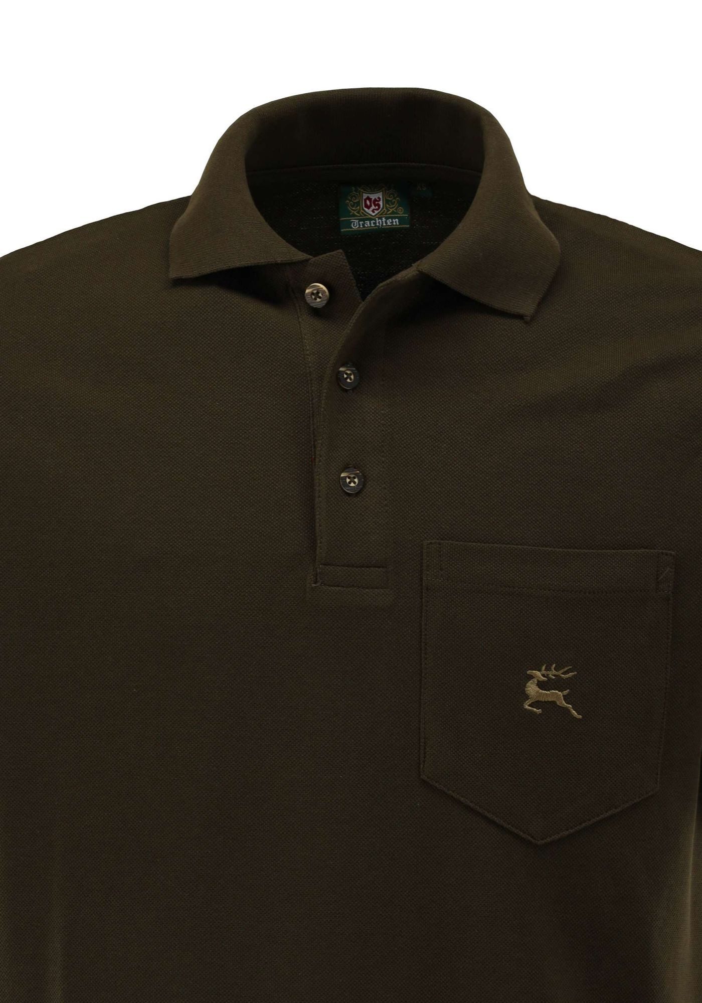 OS Trachten Poloshirt Balun Kurzarm Jagdshirt mit Hirsch-Stickerei auf der Brusttasche