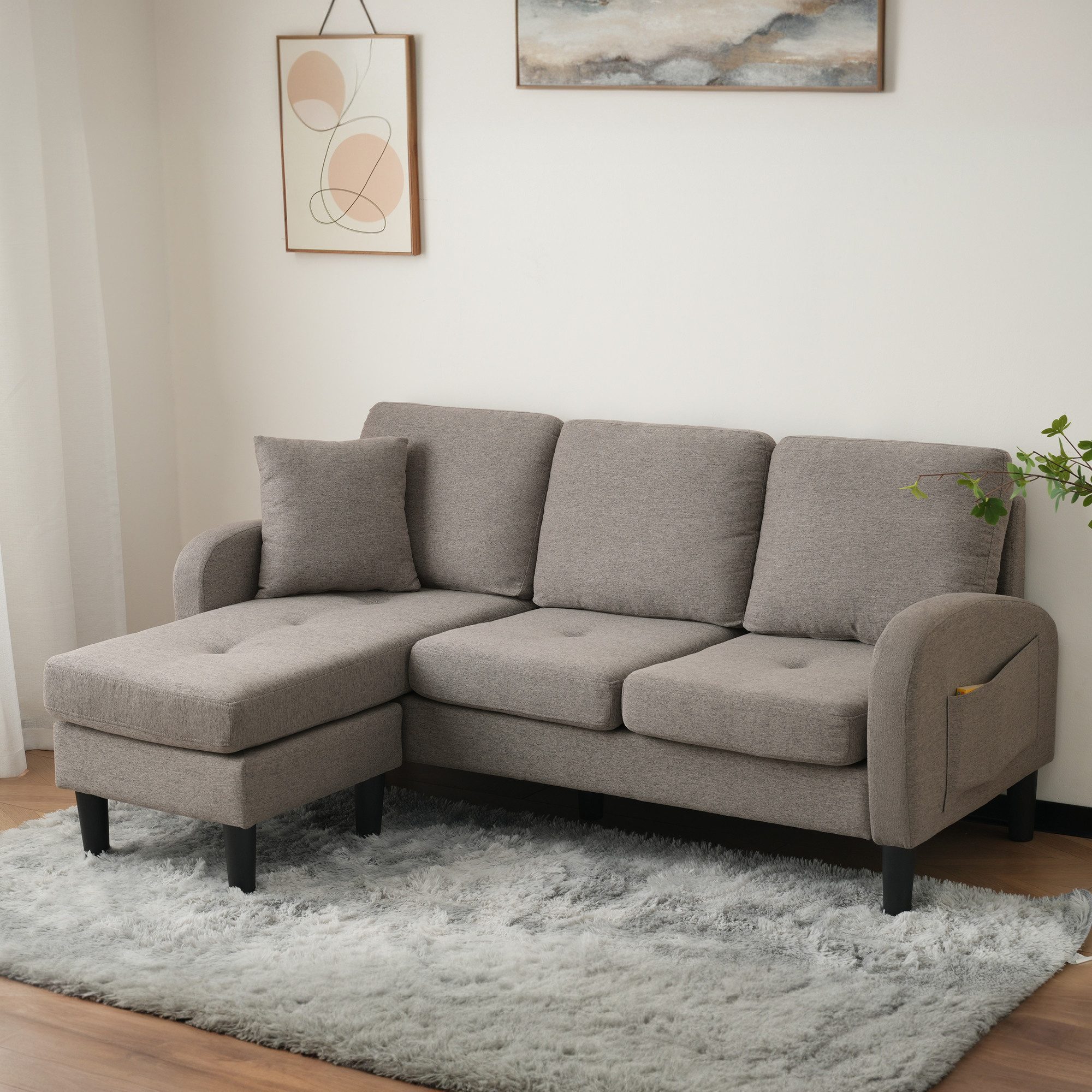 Merax Ecksofa Ecksofa L-förmiges Sofa 3-Sitzer aus Baumwoll-Leinenstoff, Po günstig online kaufen