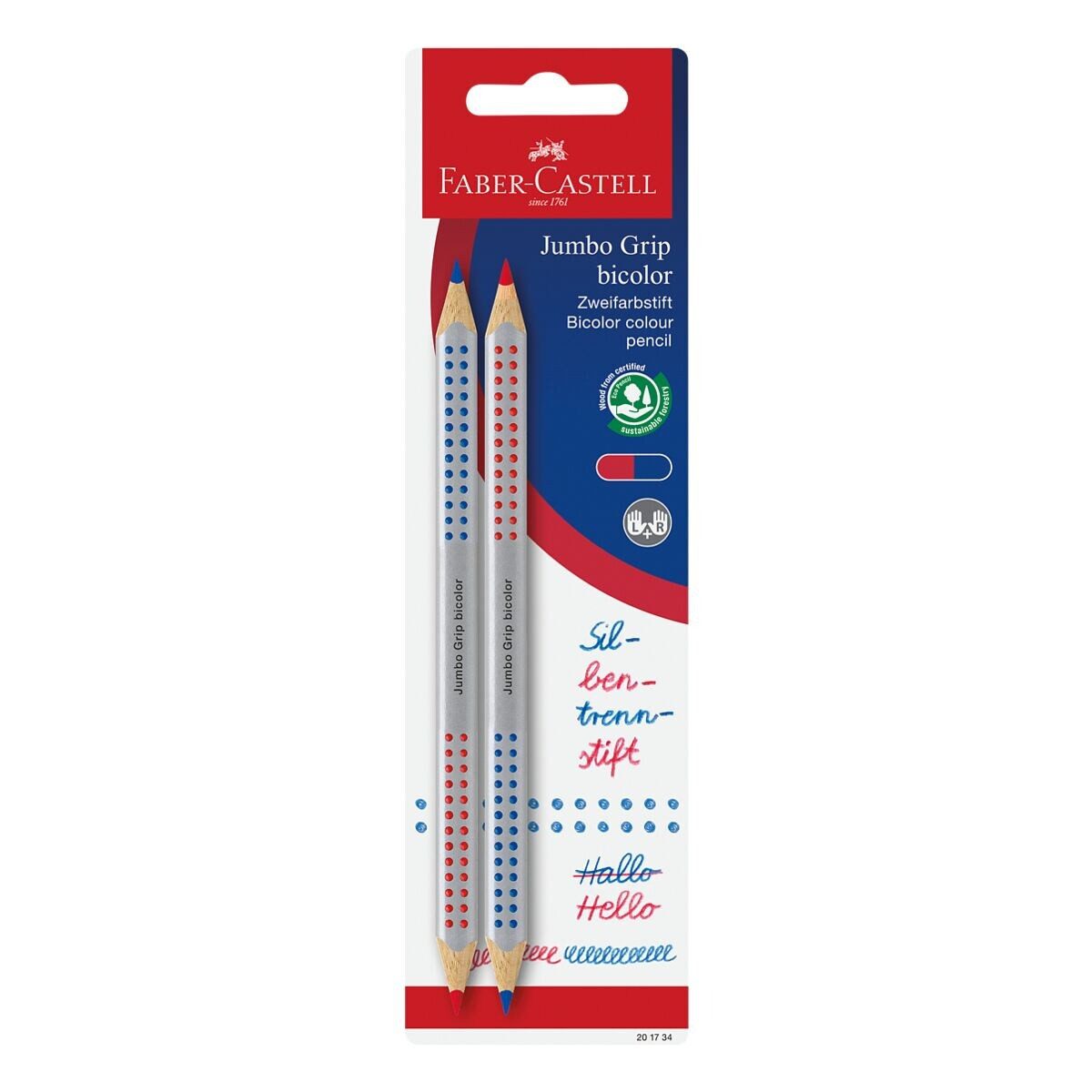 Faber-Castell Buntstift Jumbo Grip bicolor, (2-tlg), Silbentrennstift mit je 2 Farben