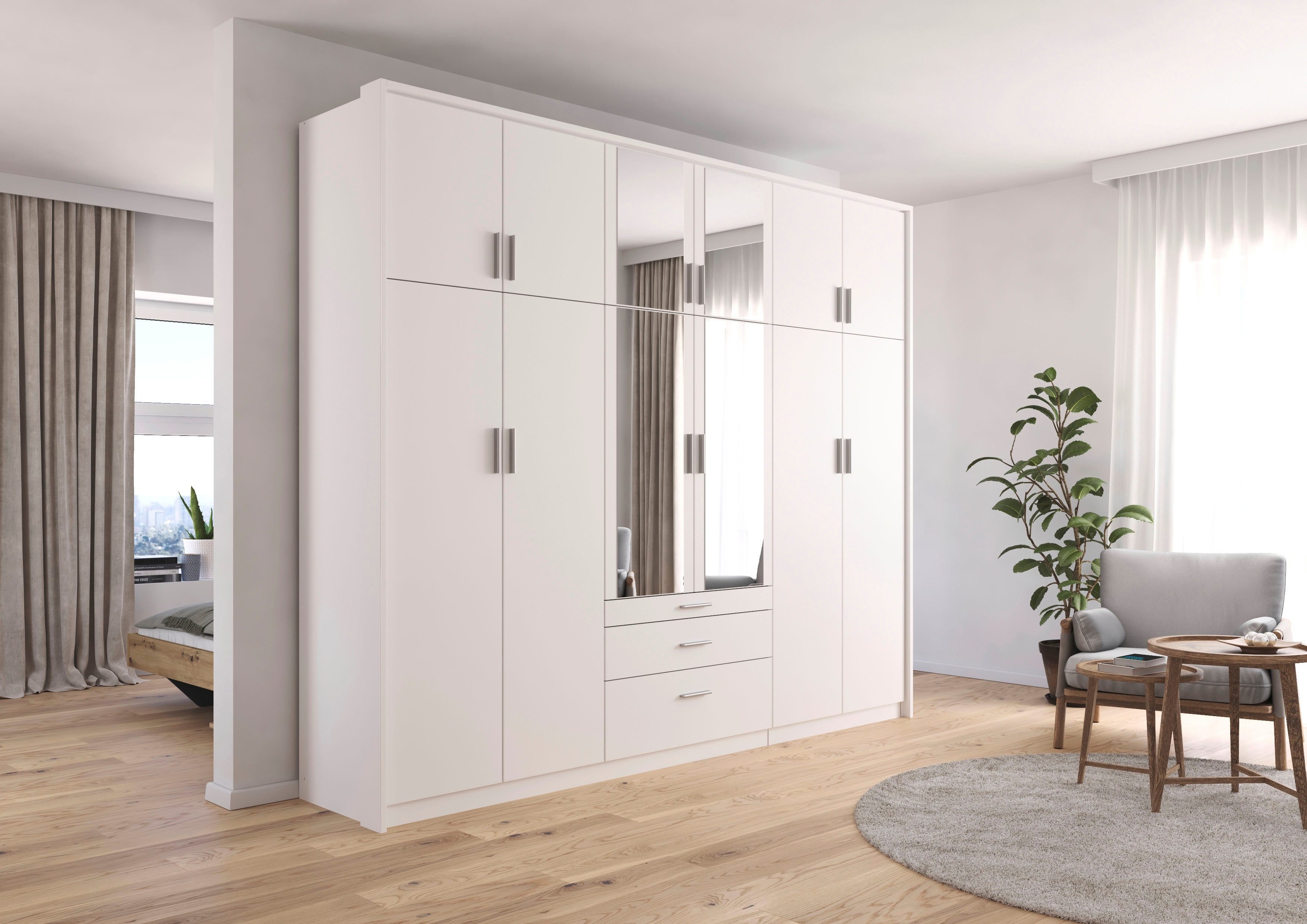 rauch Kleiderschrank Schrank Drehtürenschrank Garderobe Ankleide Schlafzimmer HILDESHEIM (Breiten: 185/275 cm, Höhe 231 cm) oberste Schublade mit praktischer Facheinteilung MADE IN GERMANY