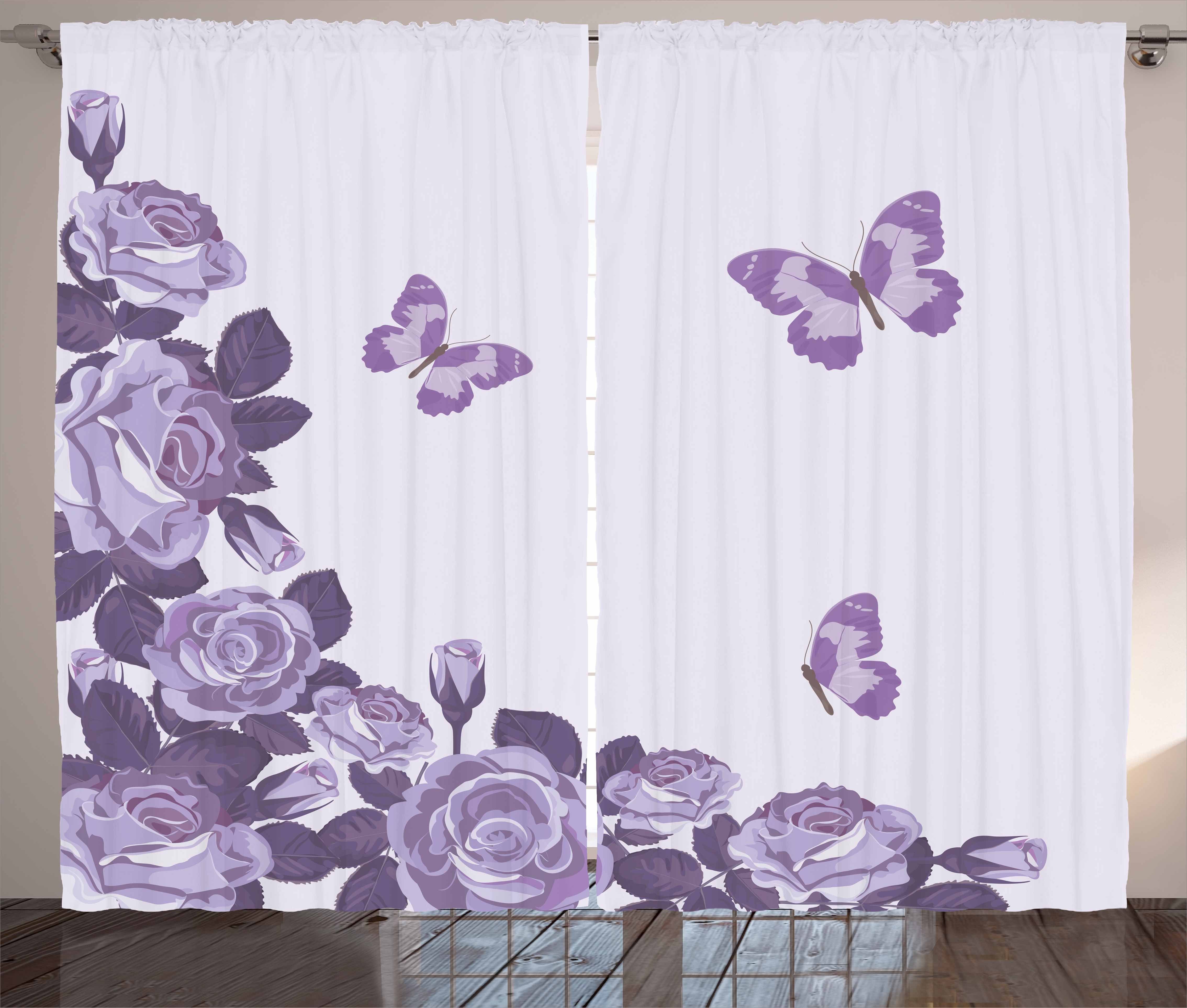 Gardine Schlafzimmer und Rosen Braut Kräuselband Haken, Abakuhaus, Vorhang Schlaufen Lila mit Schmetterlinge