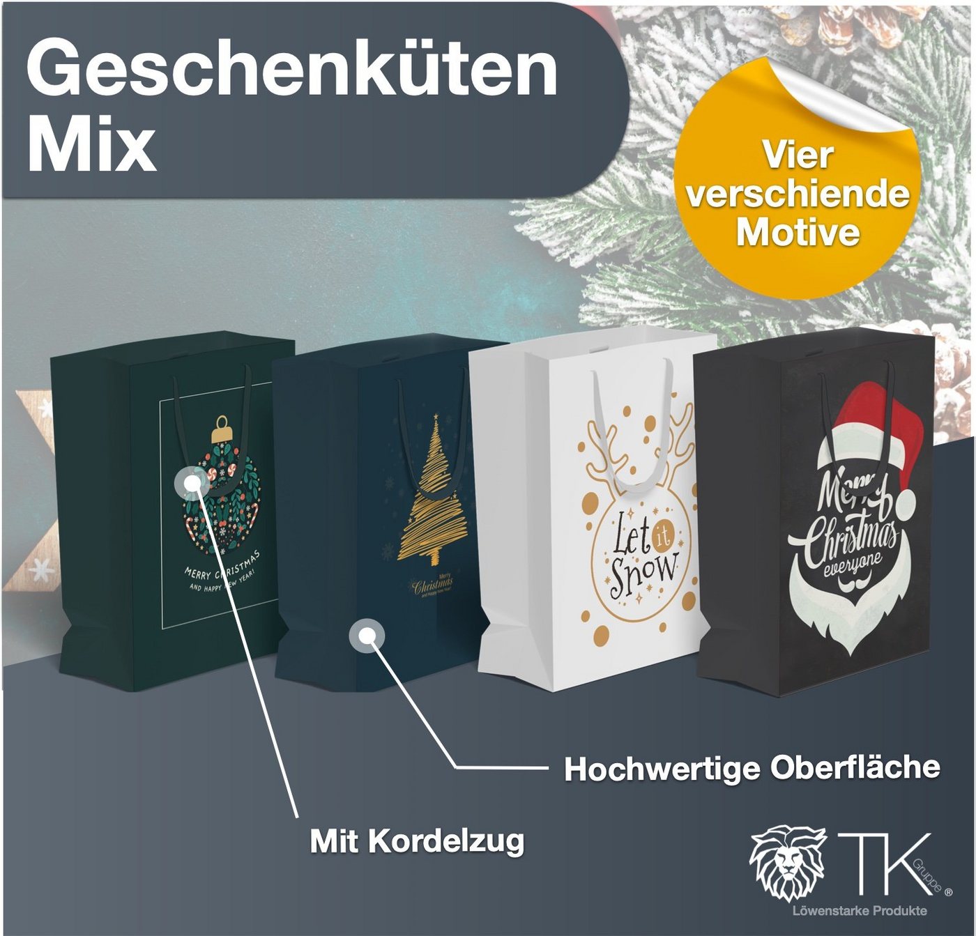 Thumbnail - TK Gruppe Aufbewahrungsbox 12x XXL Weihnachtstaschen Geschenktüten Geschenktaschen Modern (Packung, 12x Weihnachtstasche...