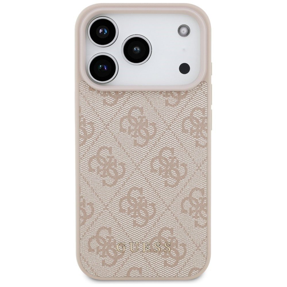 Guess Smartphone-Hülle 4G Classic kompatibel mit iPhone 18 Pro, 17 Pro Pink 6,3 Zoll, goldfarbener Guess Logo Aufnäher