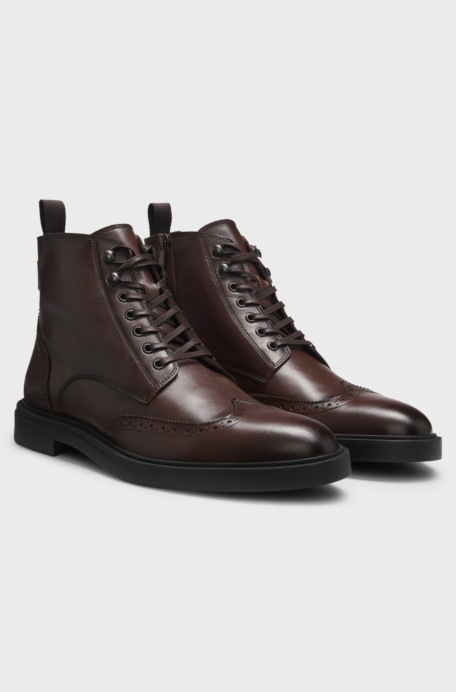 BOSS aus Leder mit Budapester-Details Schnürboots (keine Angabe, 1-tlg)