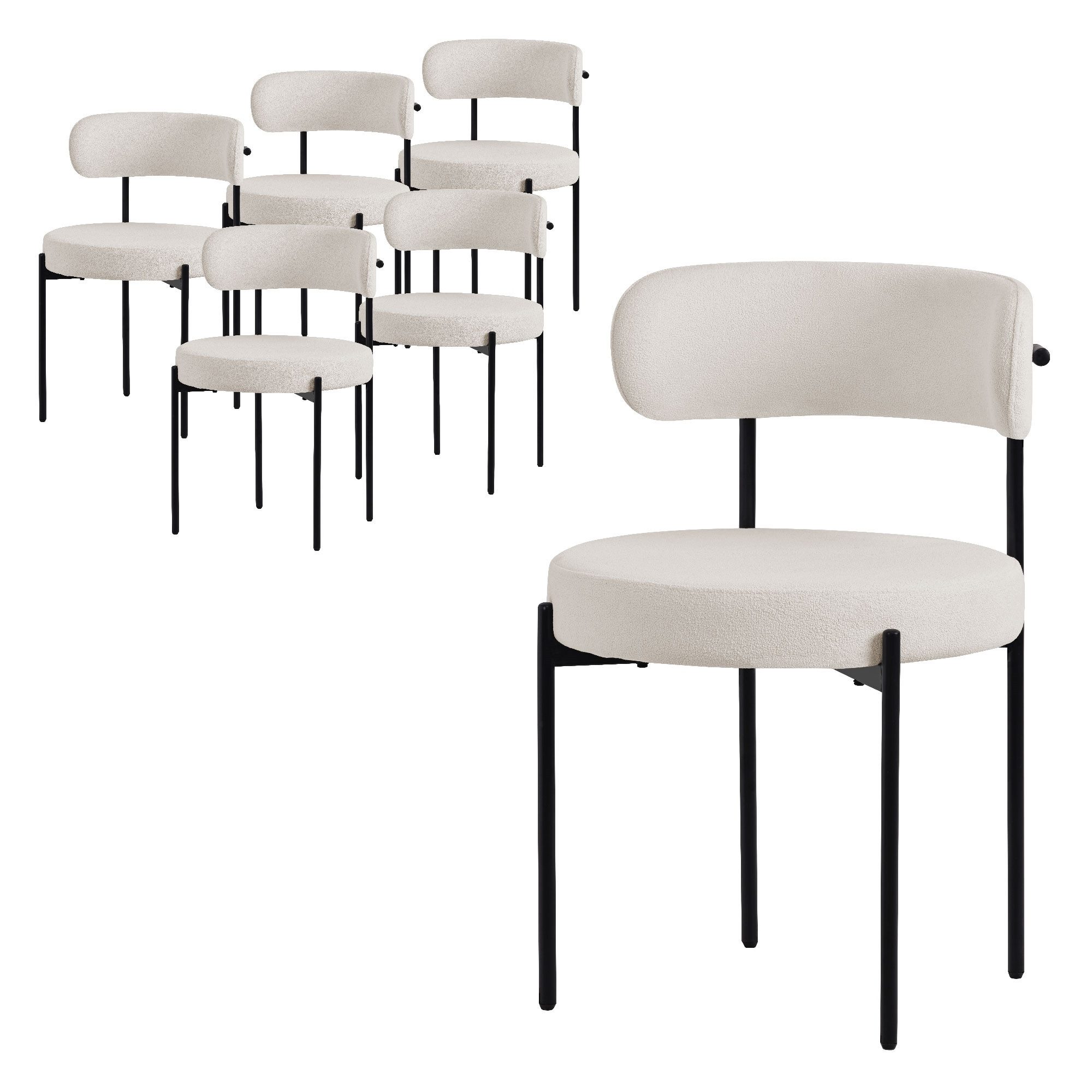 ML-DESIGN Polsterstuhl Esszimmerstühle Gruppe Küchenstuhl aus Teddystoff mit Metallbeinen (6 St), Clubstuhl 6er Set Wohnzimmerstuhl Weiß moderne Design Lounge Stuhl