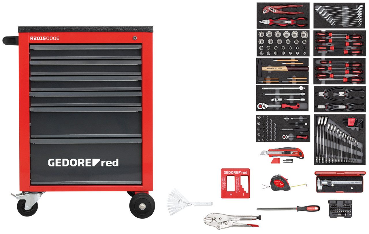 Gedore Red Werkzeugkoffer R21560002 Werkzeugsatz im Werkstattwagen MECHANIC rot 166-teilig