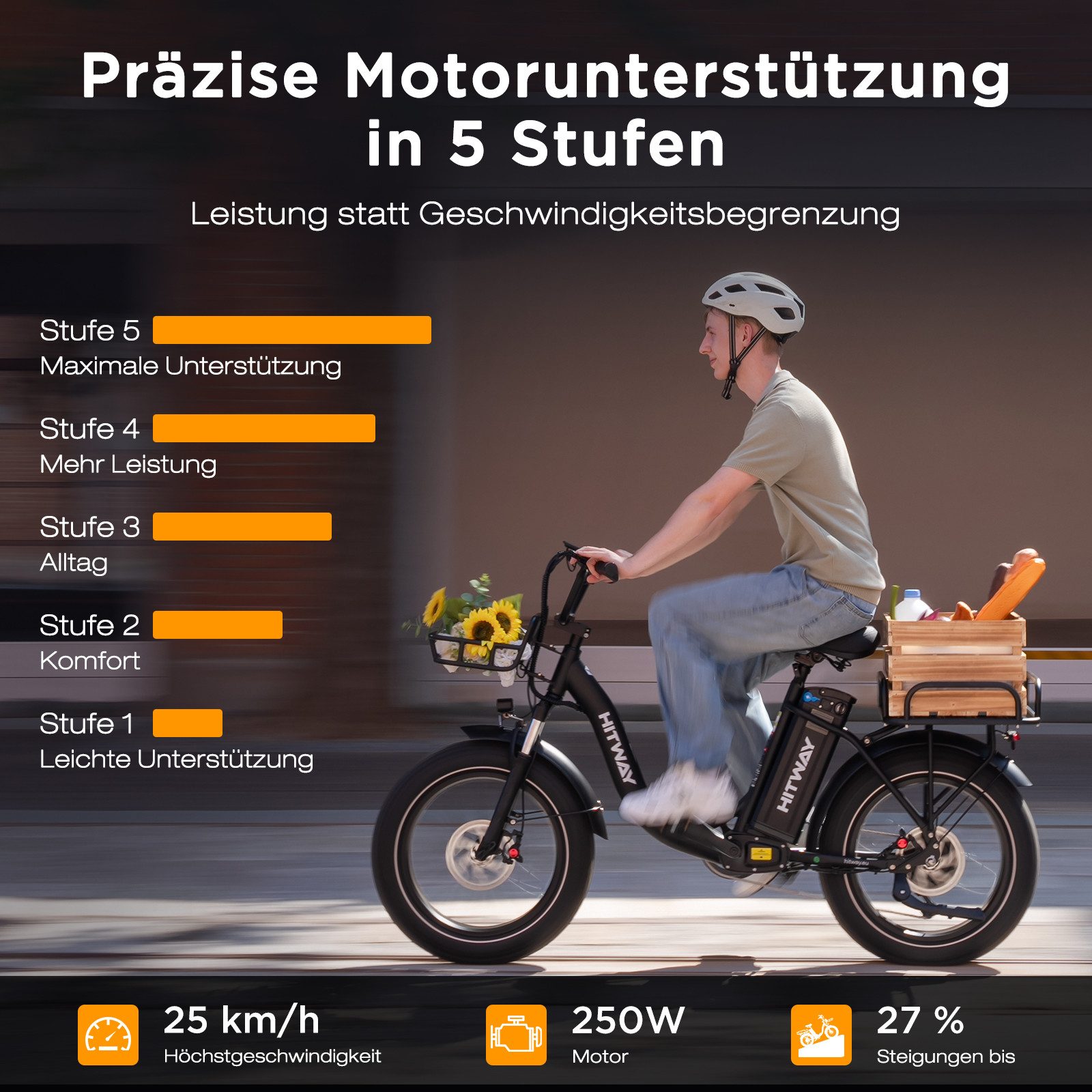 HITWAY E-Bike Cityrad 20*4,0 Zoll E-Lastenrad mit hydraulischer Scheibenbremse bis zu 160 km, 7 Gang shimano shimano Schaltwerk, Kettenschaltung, Heckmotor, 129 – Bild 5 von 5