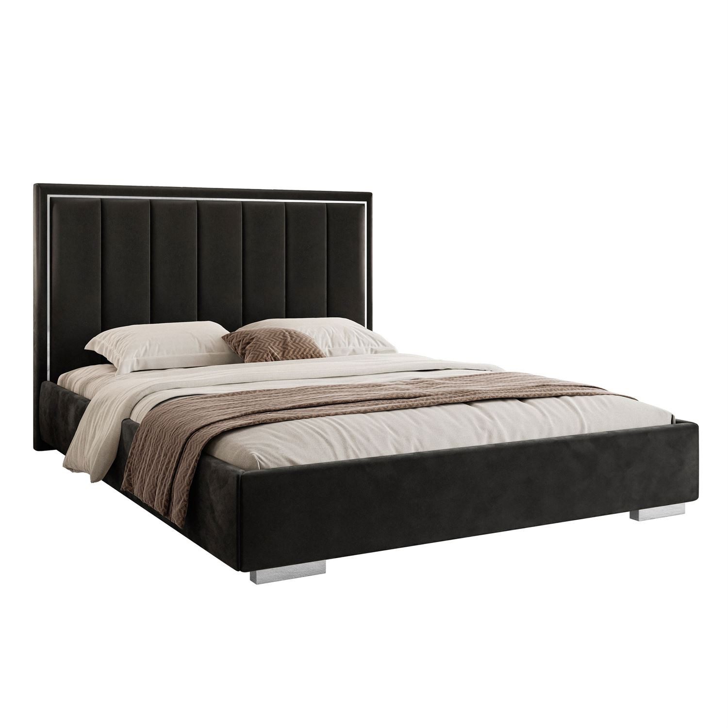 Lookway Polsterbett AURELIA SILVER mit Bettkasten, Metallrahmen und 123 cm hohem Kopfteil (Bett mit Metallgestell), Bett in 4 Größen und 5 Farben
