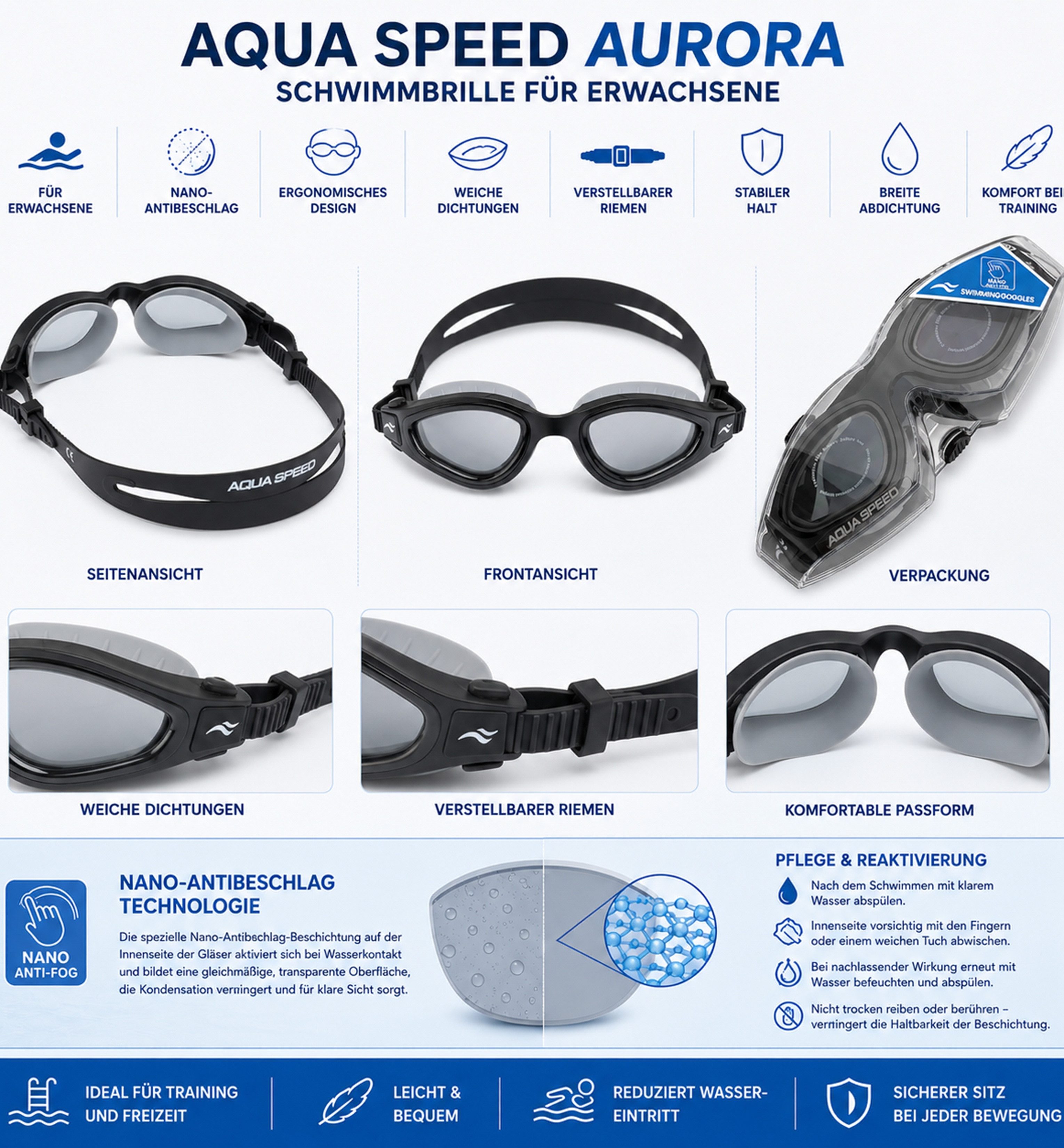 Aqua Speed Schwimmbrille AQUA SPEED AURORA Nano - Antibeschlagbeschichtung UV-Schutz
