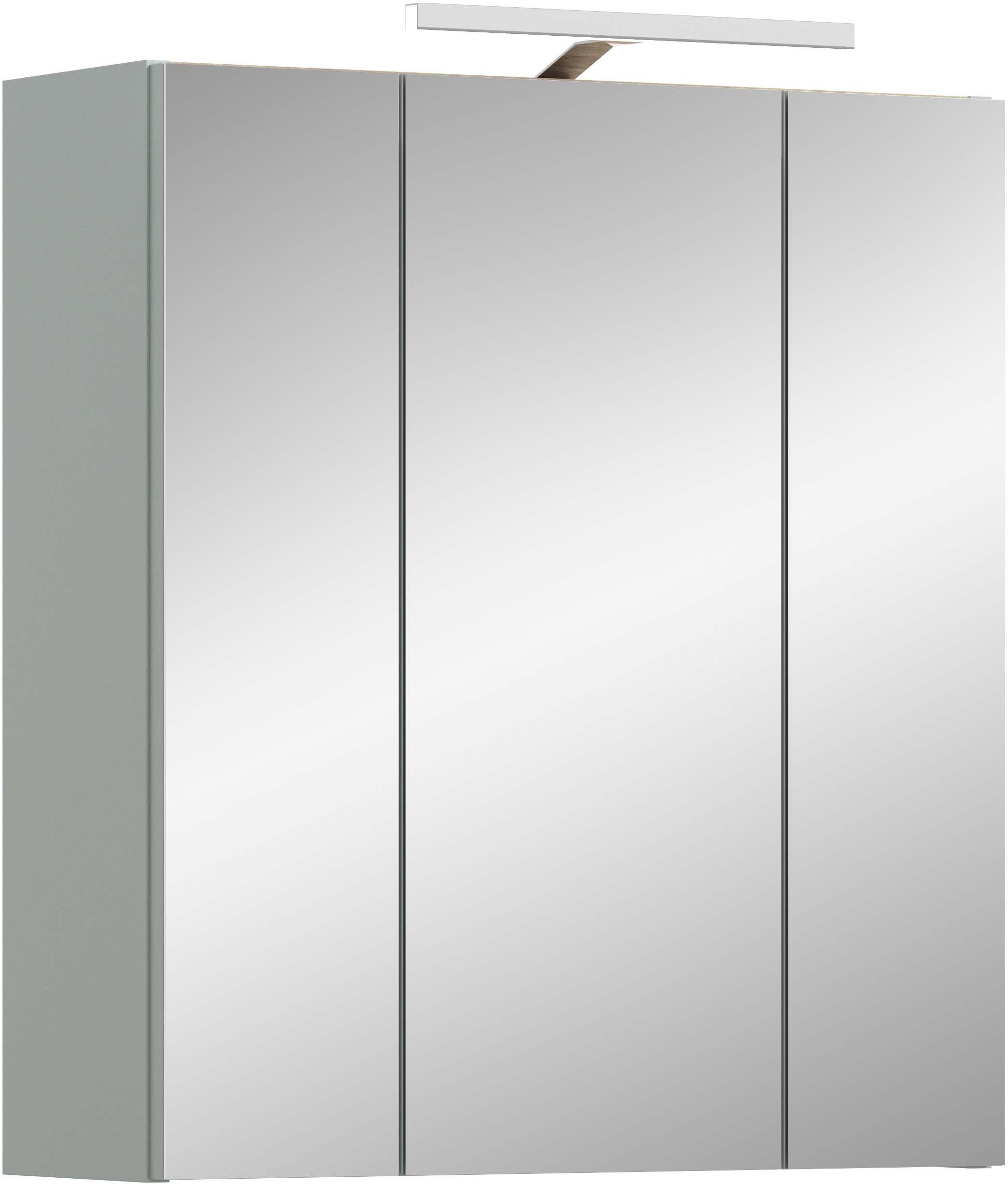 welltime Spiegelschrank MINTTU, Breite 60cm, inkl. Beleuchtung, 3 Spiegeltüren, 6 Einlegeböden (Türanschlag der mittleren Tür rechts und links montierbar) Badmöbel, Spiegel, Badschrank, Bad