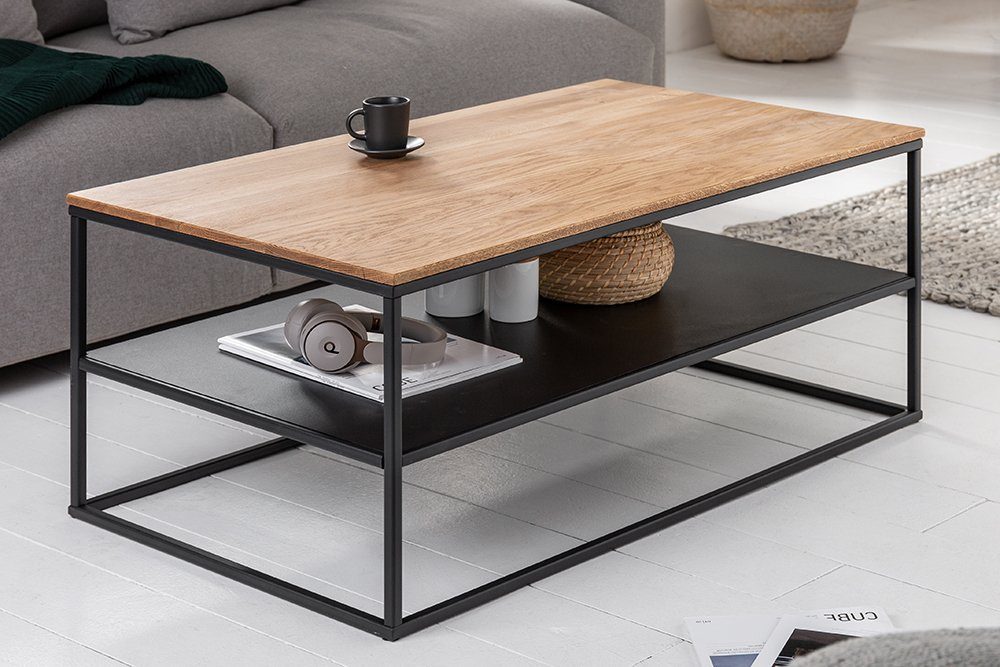 riess-ambiente Couchtisch APARTMENT 95cm natur / schwarz (Einzelartikel, 1-St), Wohnzimmer · Eiche-Massivholz · mit Ablage · Metall-Gestell · Design