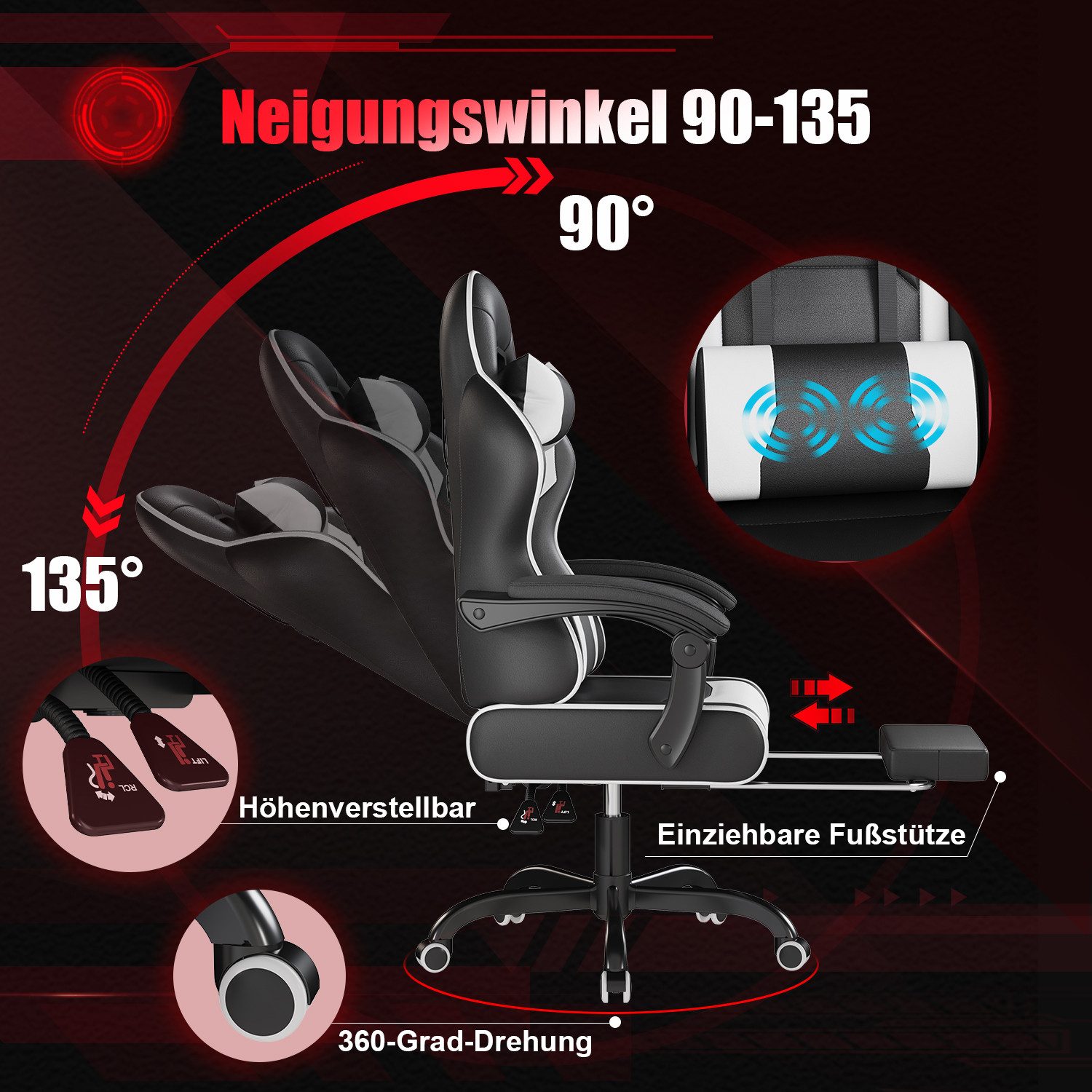 HOMALL Gaming-Stuhl Massage Bürostuhl mit Fußstütze,Kopfstütze Gaming Chair günstig online kaufen