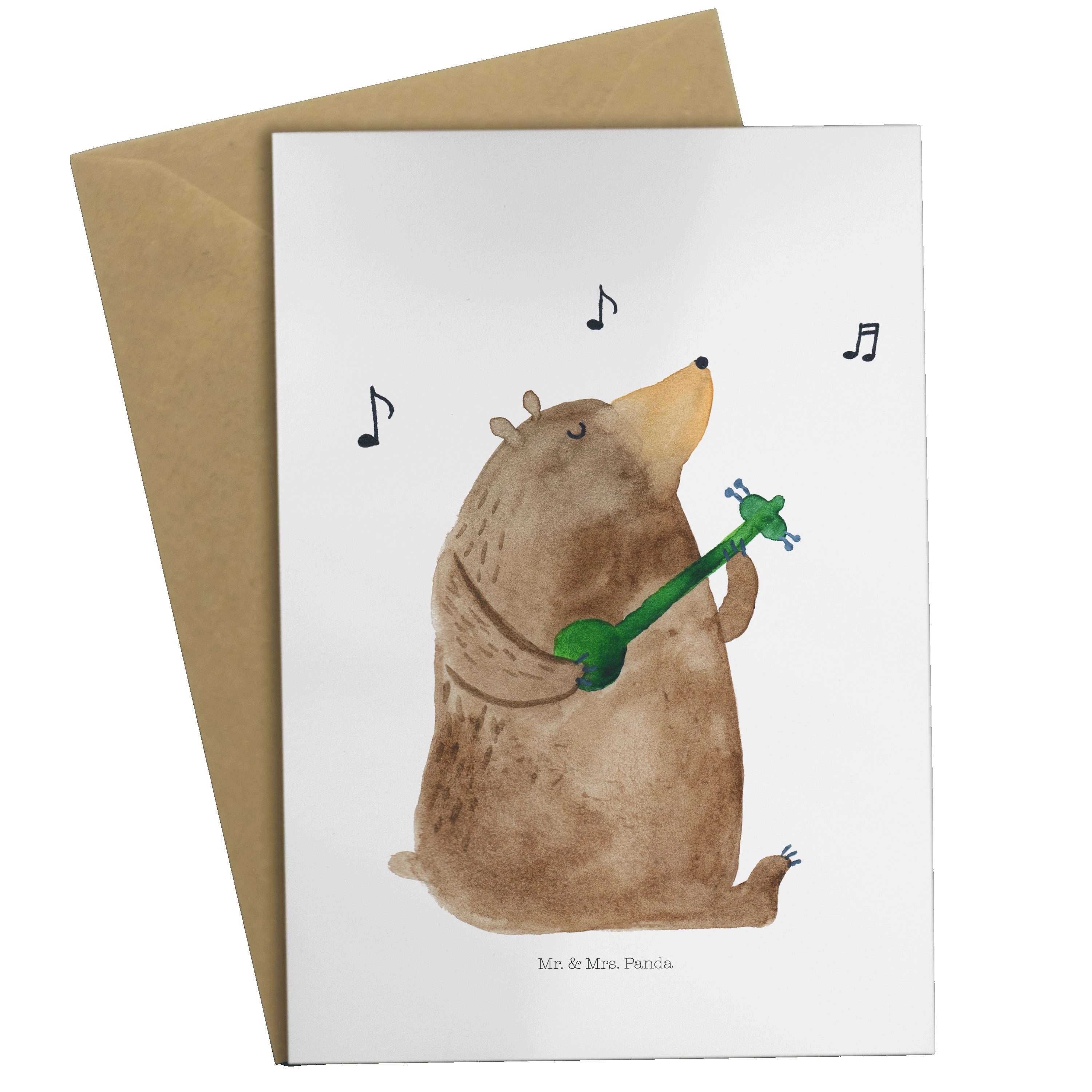 Mr. & Mrs. Panda Grußkarte Bär Gitarre - Weiß - Geschenk, Glückwunschkarte, Einladungskarte, Ted