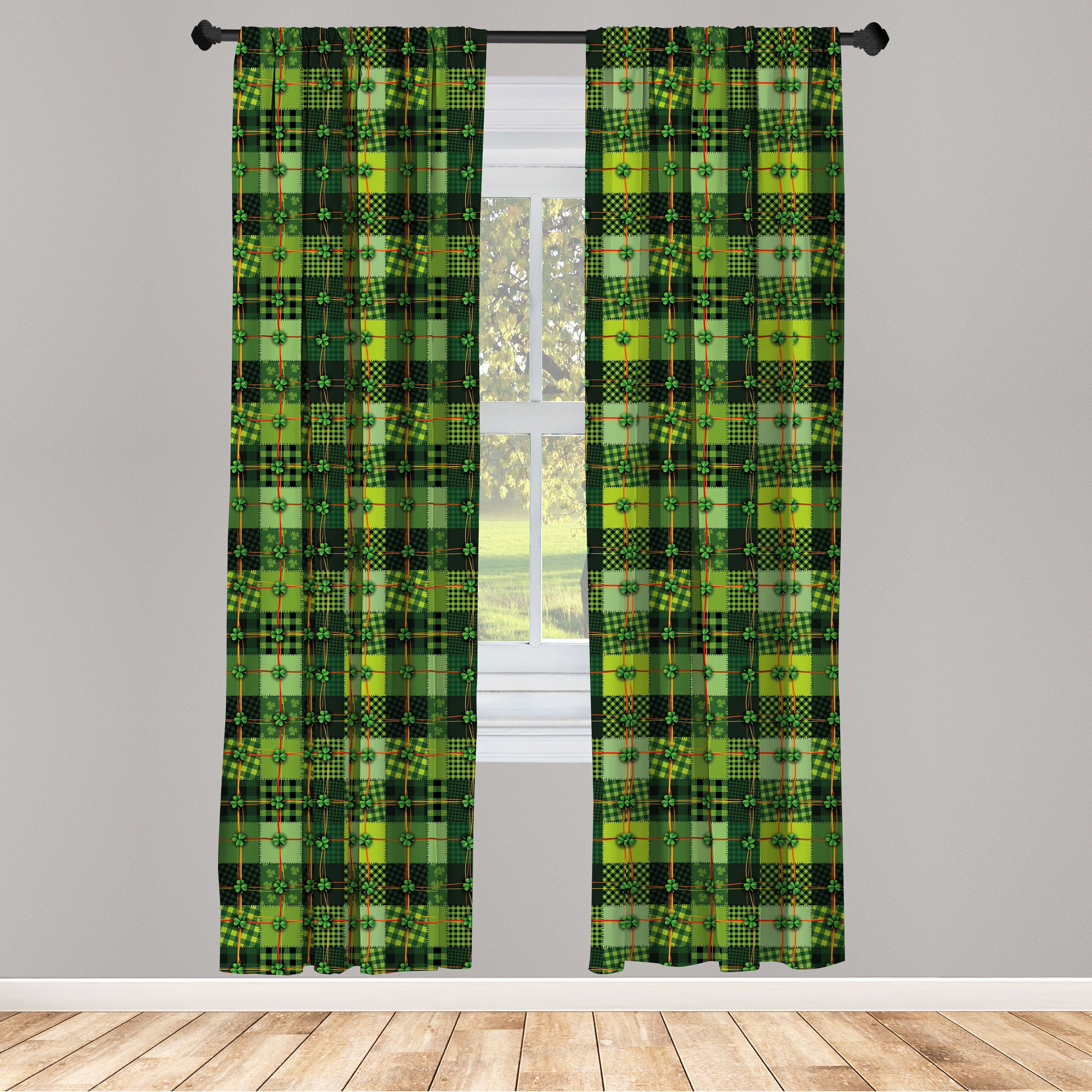 Gardine Vorhang für Wohnzimmer Schlafzimmer Dekor, Abakuhaus, Microfaser, Irland Patchwork Celtic Clovers