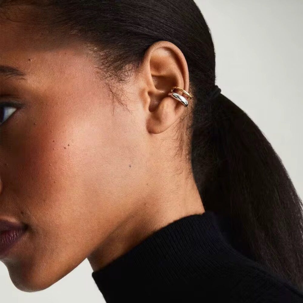 ROUGEMONT Ohrklemme Trend Damen Ear Cuff Bicolor 925 Sterling Silber 18K Gold, Echtschmuck / Wasserfest