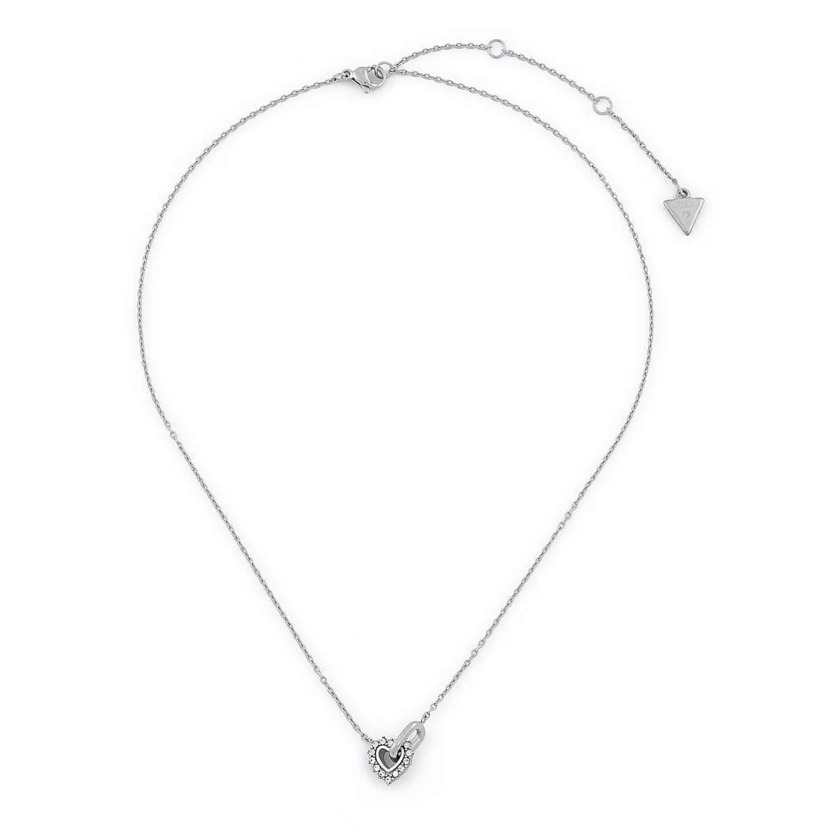 Guess Herzkette JUBN05533JWRH, für Damen-Kette Herz Kristalle Silberfarben