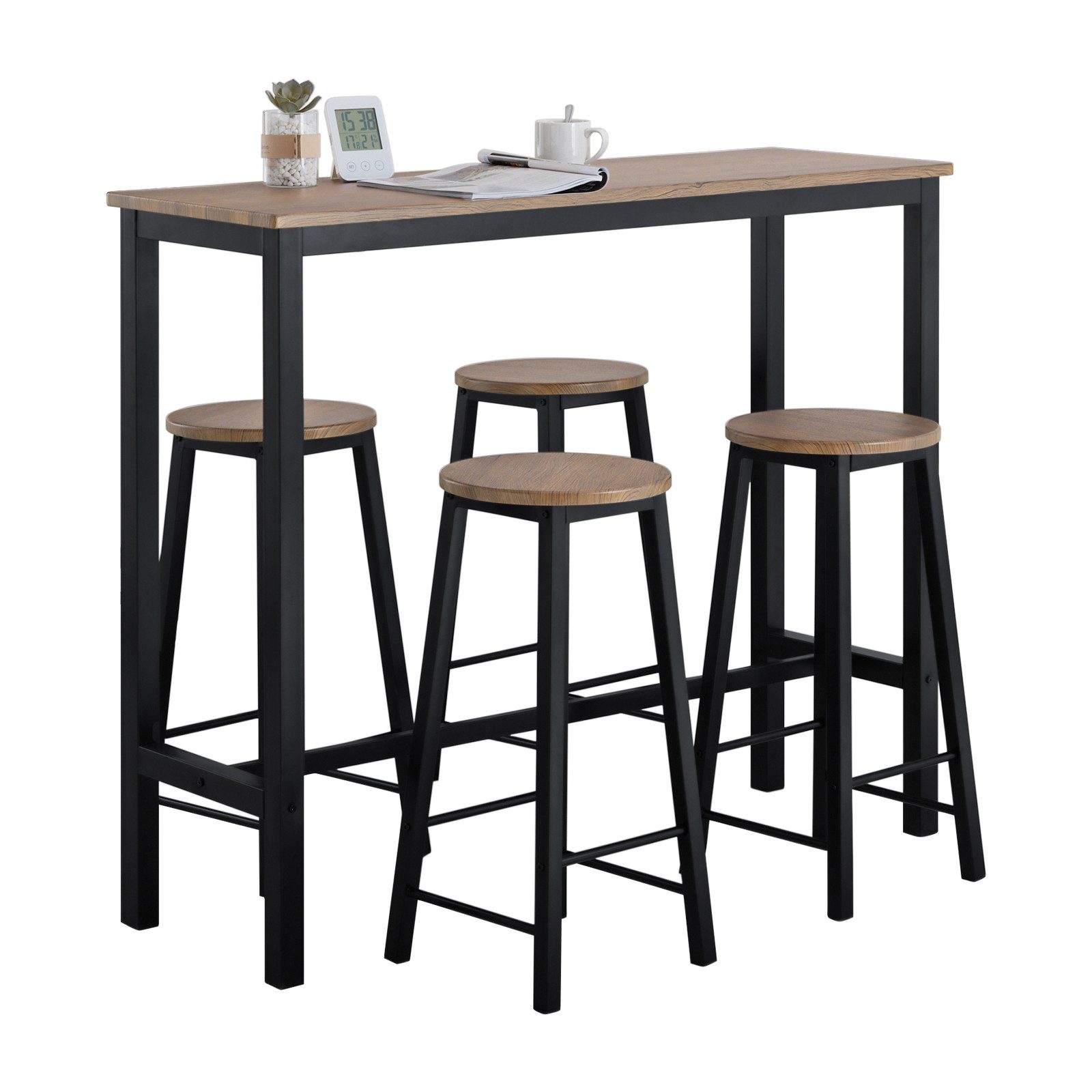 SoBuy Bartisch Set mit 2 Barhockern Holz Metall Natur Schwarz OGT22-SCH günstig online kaufen