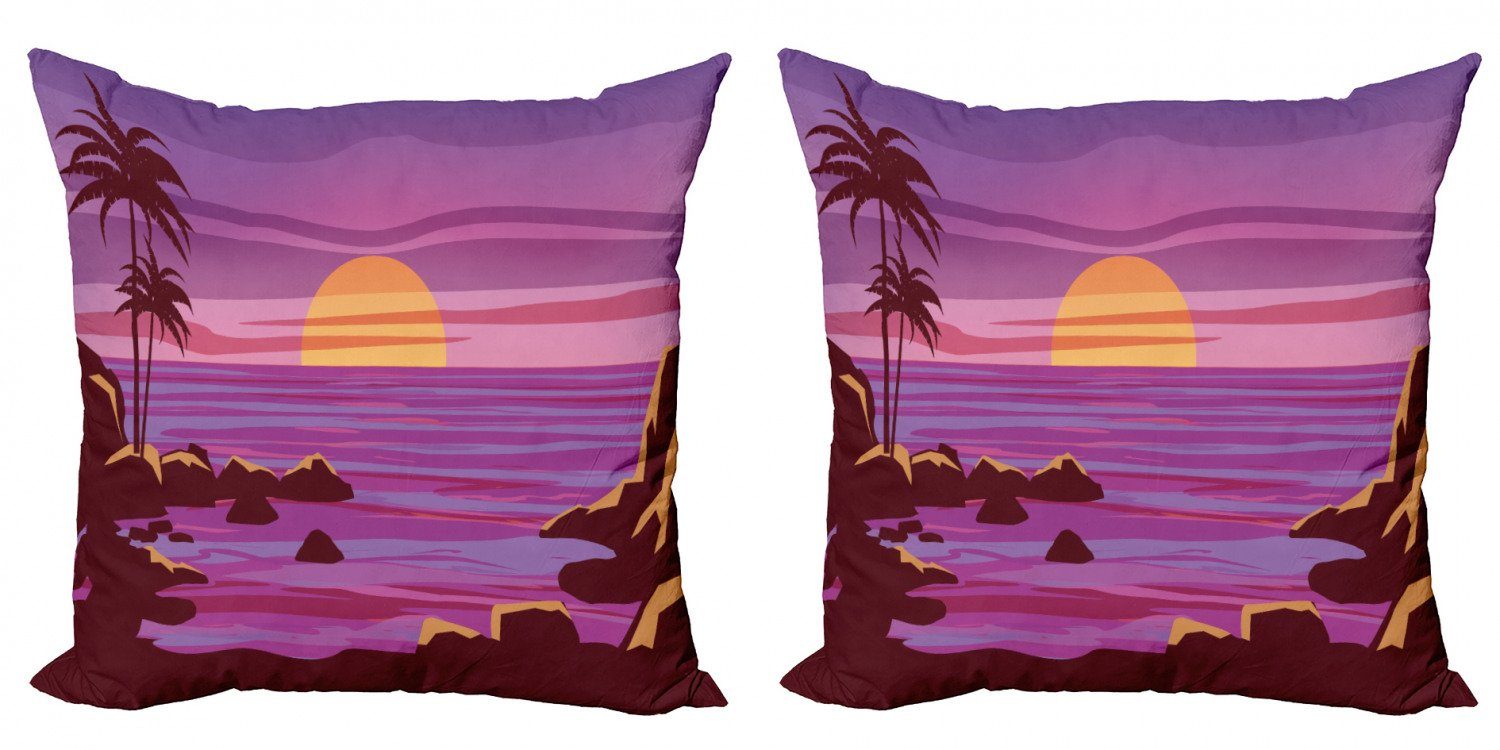 Abakuhaus Modern Doppelseitiger Retro-Stil Hawaii Kissenbezüge Stück), Karikatur-Strand Accent Digitaldruck, (2