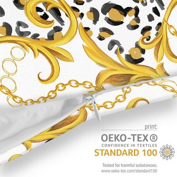 Kissenbezug, VOID (1 Stück), Barock Design Italien Leopard Tiere Muster Pflanzen Muster Gold Schwa