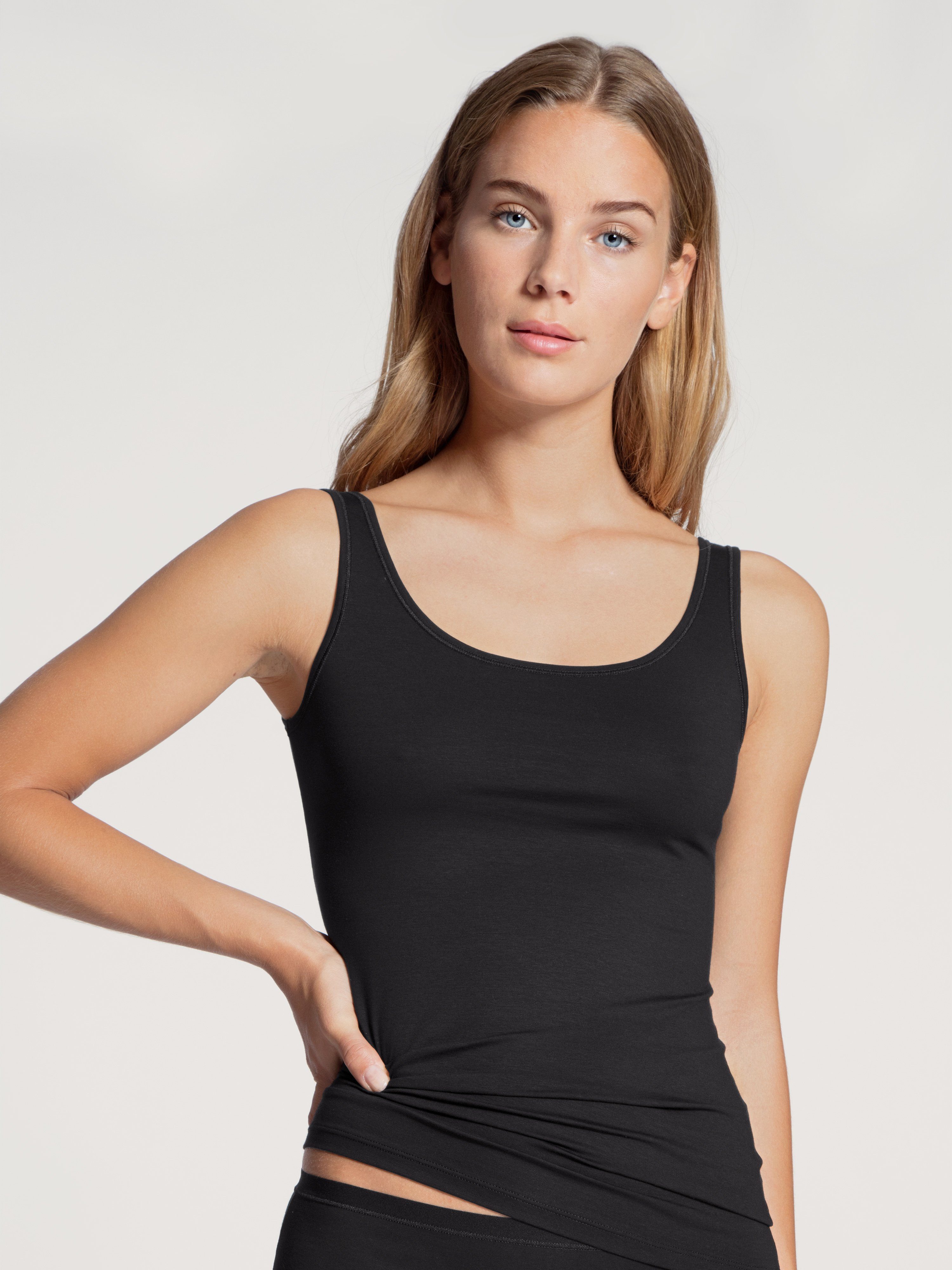 CALIDA Unterhemd Natural Comfort Top mit reduzierter Pillingbildung schwarz | Ärmellose Unterhemden