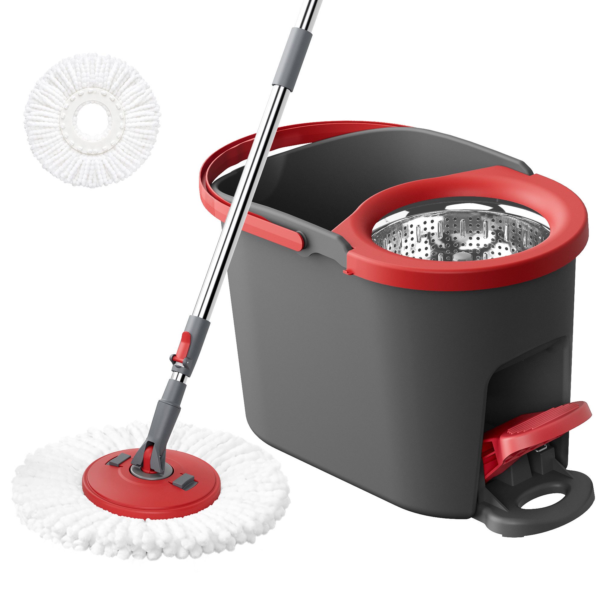 SONGMICS Wischmopp-Set mit Eimer, Putzeimer mit Pedal und Auswringfunktion, (1-St), Teleskopstiel 122,5-150 cm, 360°-Drehkopf, 1 Mikrofaserbezug